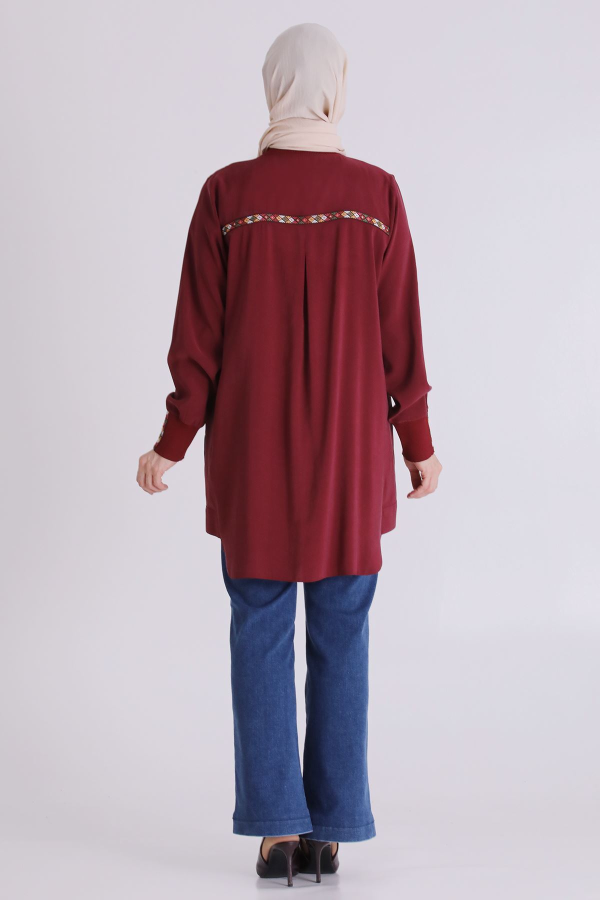 Behrem Etnik Desen Detaylı Kap- LYN04431 Bordo