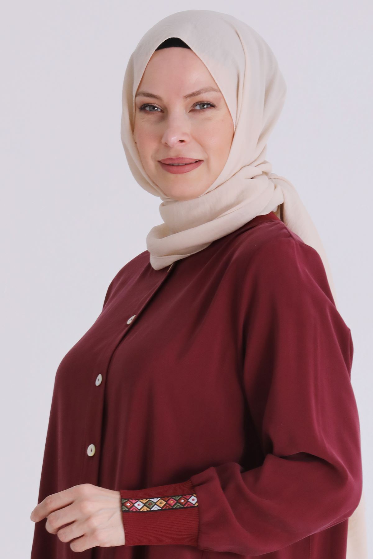 Behrem Etnik Desen Detaylı Kap- LYN04431 Bordo