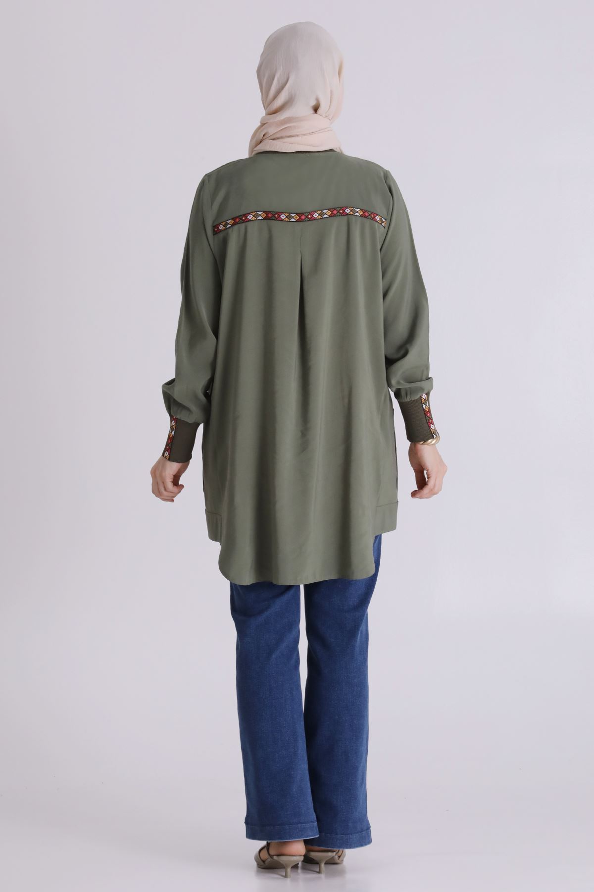 Behrem Etnik Desen Detaylı Kap- LYN04431 Yeşil