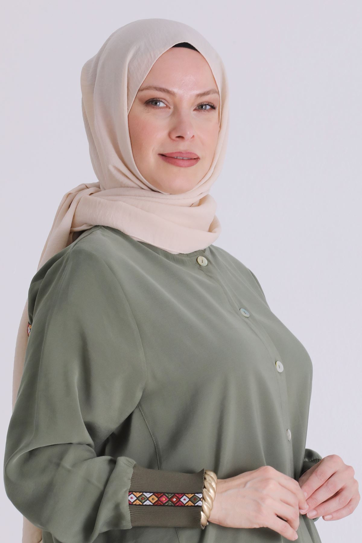 Behrem Etnik Desen Detaylı Kap- LYN04431 Yeşil