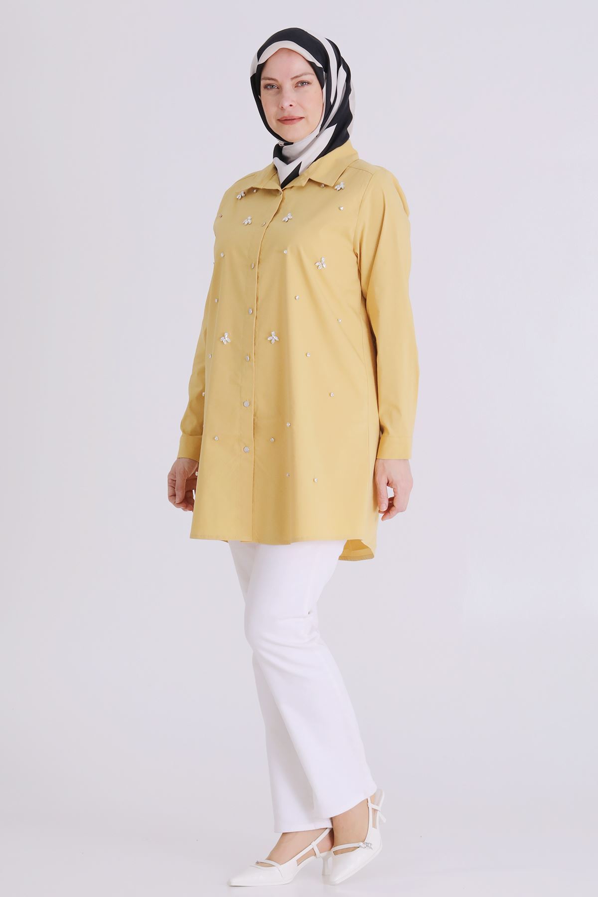 Behrem Taş İşlemeli Tunik- LYN04391 Safran