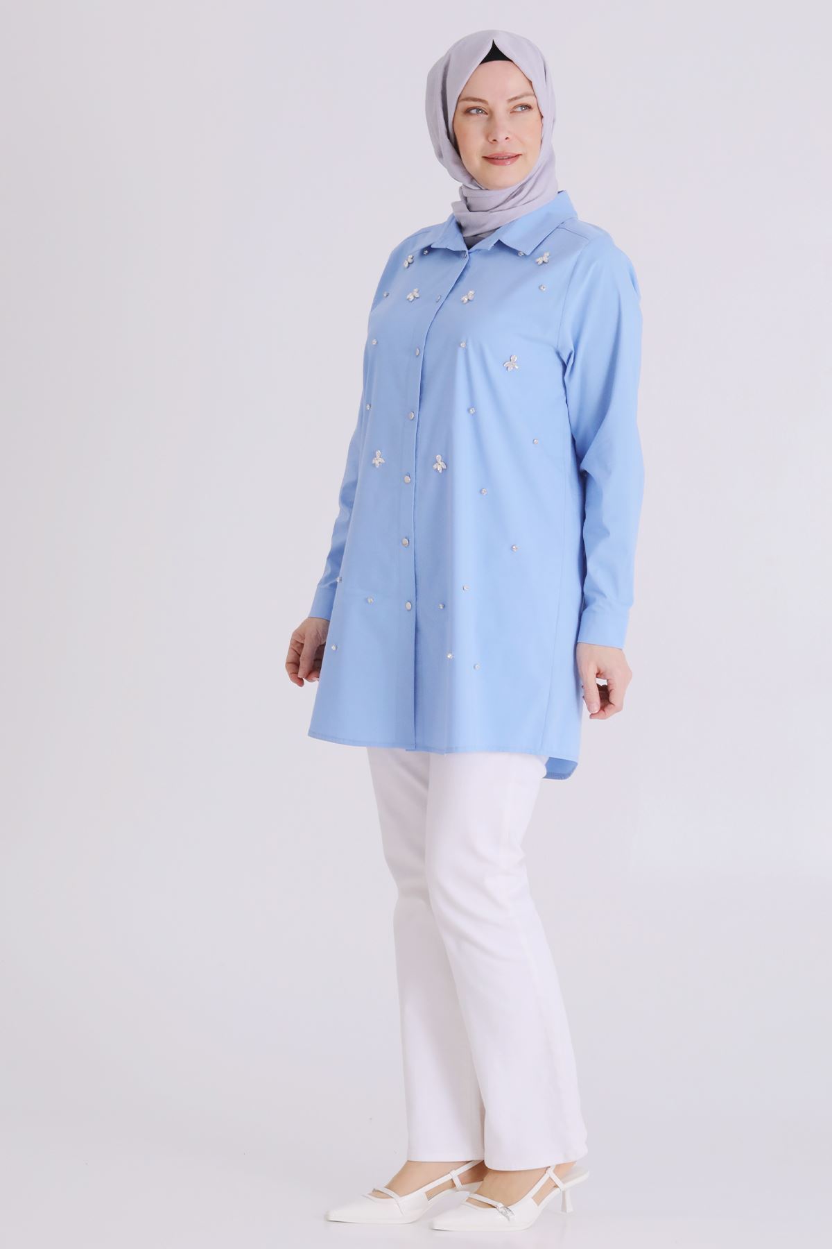 Behrem Taş İşlemeli Tunik- LYN04391 İndigo