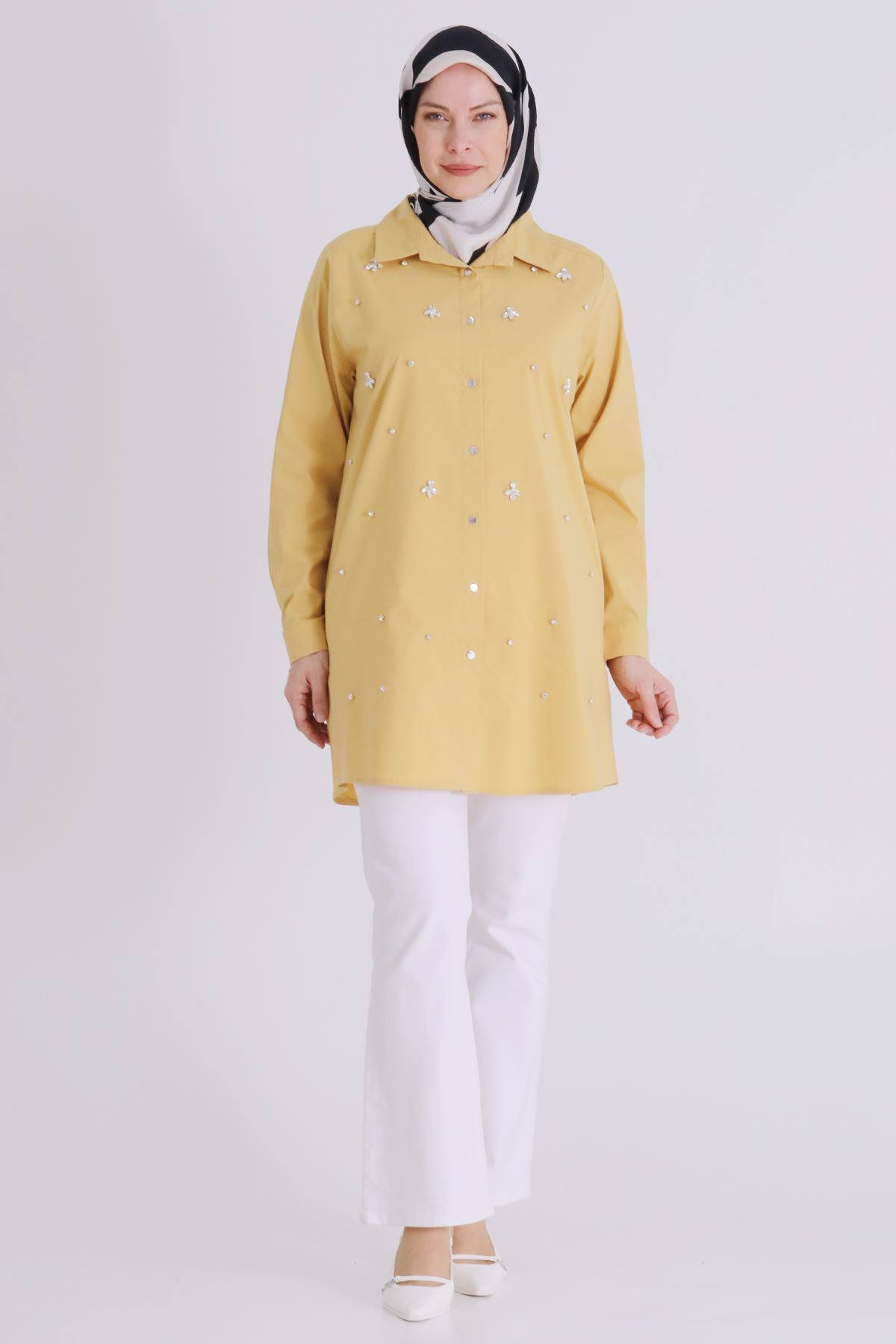 Behrem Taş İşlemeli Tunik- LYN04391 Safran