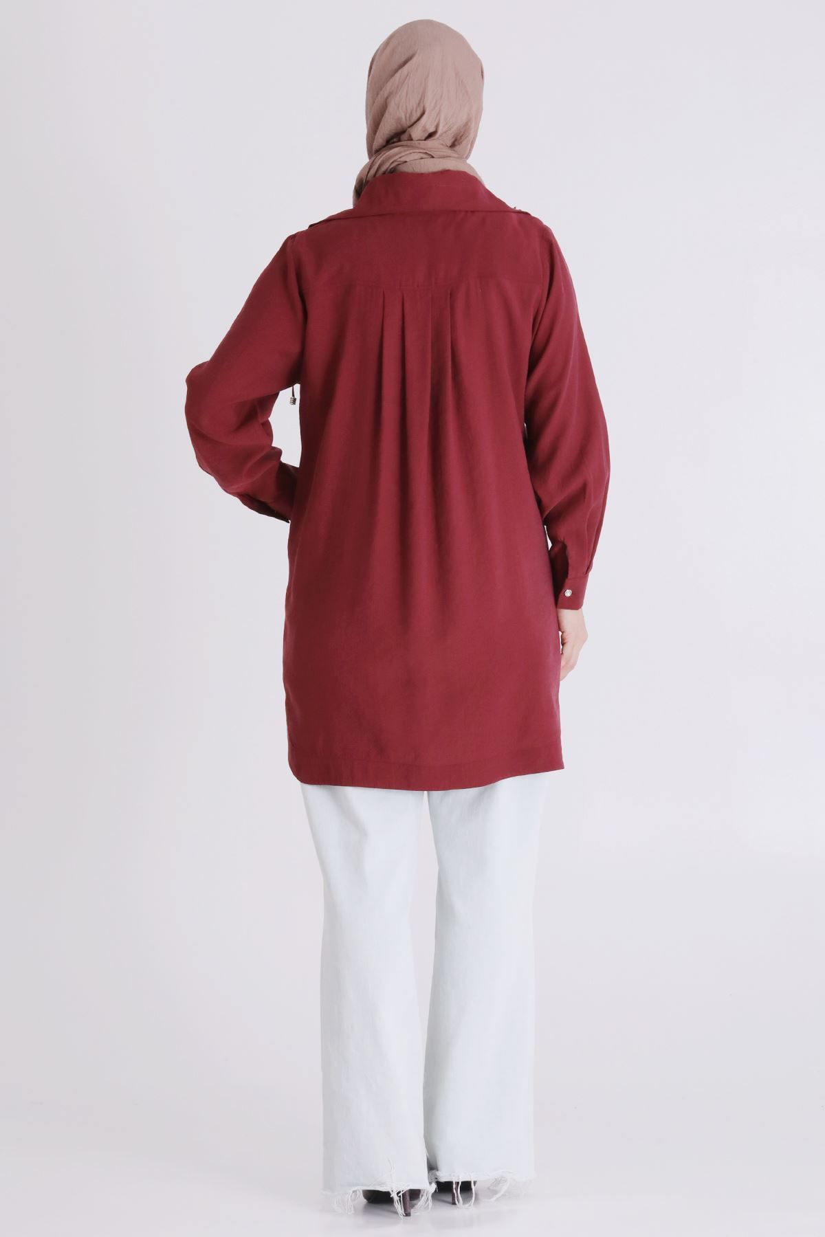 Behrem Fermuarlı İşlemeli Tunik- LYN04433 Bordo