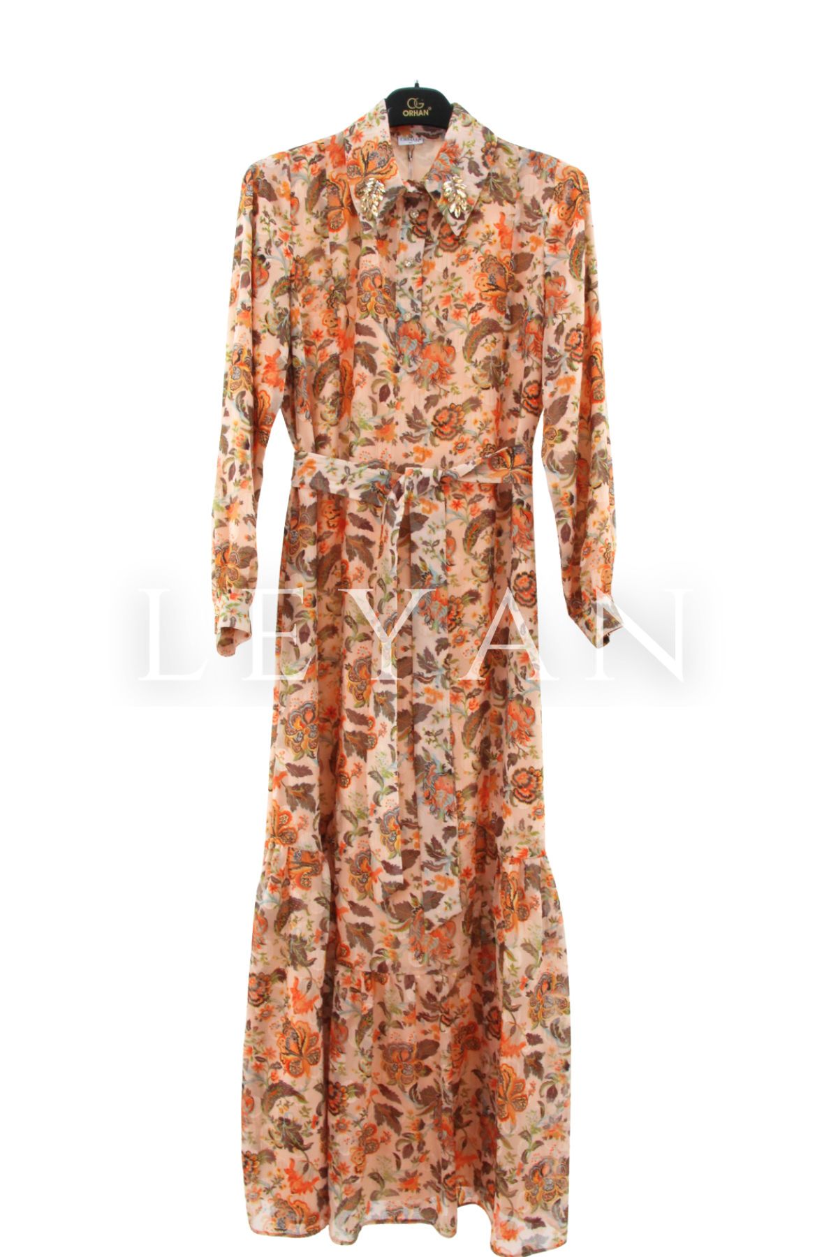 Orhan Store Desenli Elbise- LYN04434 Oranj