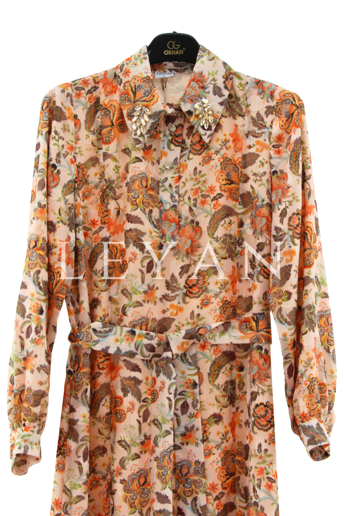 Orhan Store Desenli Elbise- LYN04434 Oranj