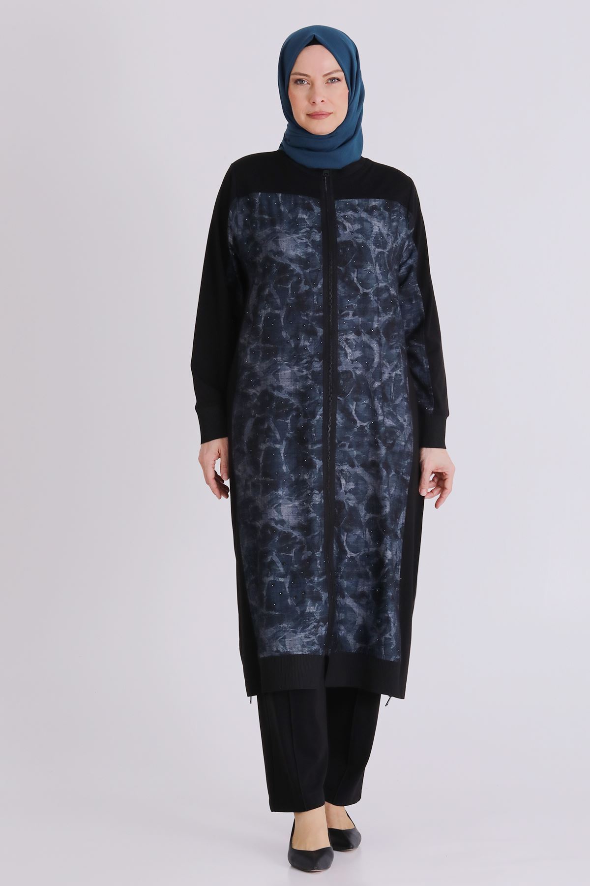 Behrem Taşlı Desenli Takım- LYN04437 Siyah