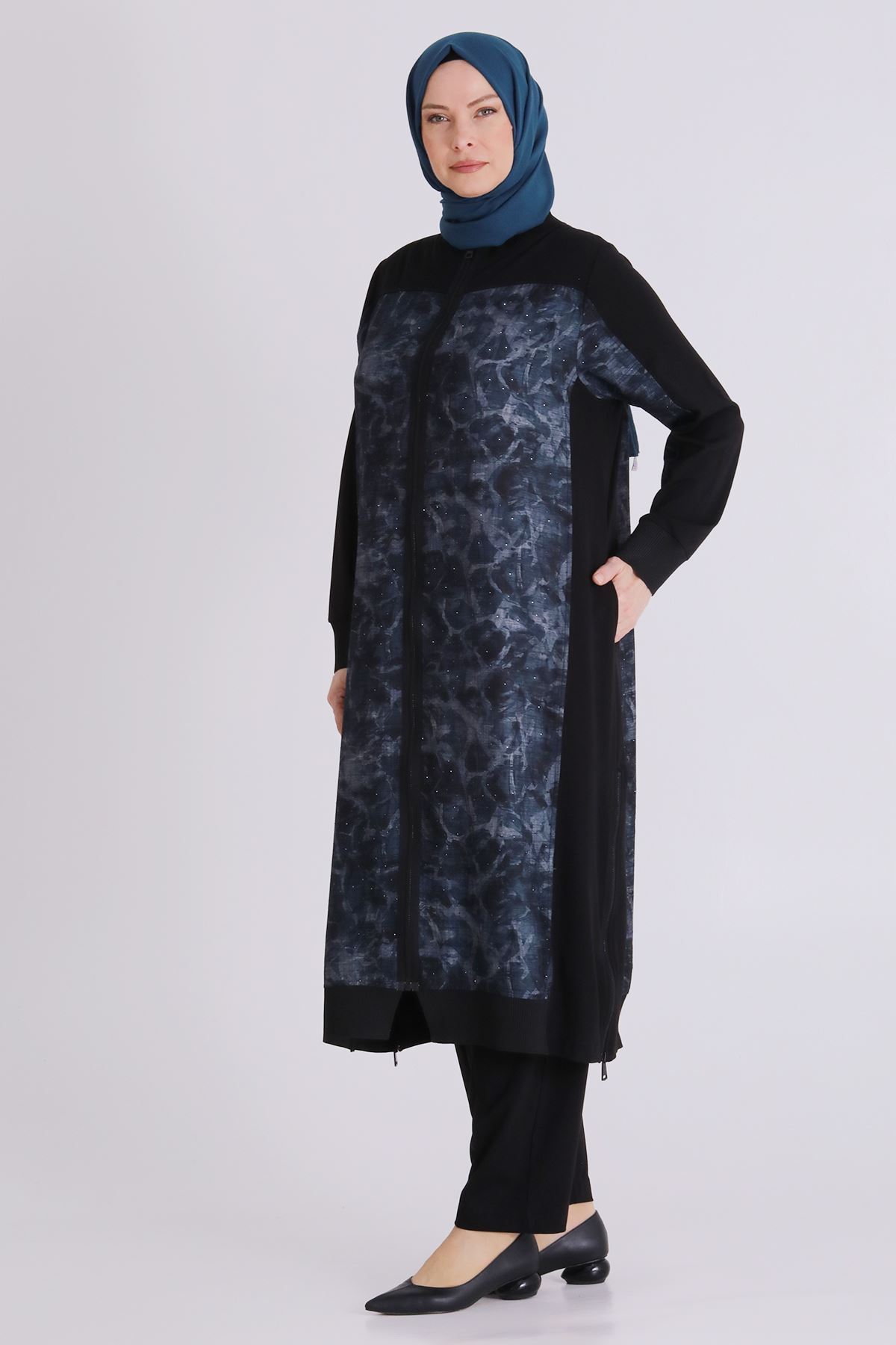 Behrem Taşlı Desenli Takım- LYN04437 Siyah