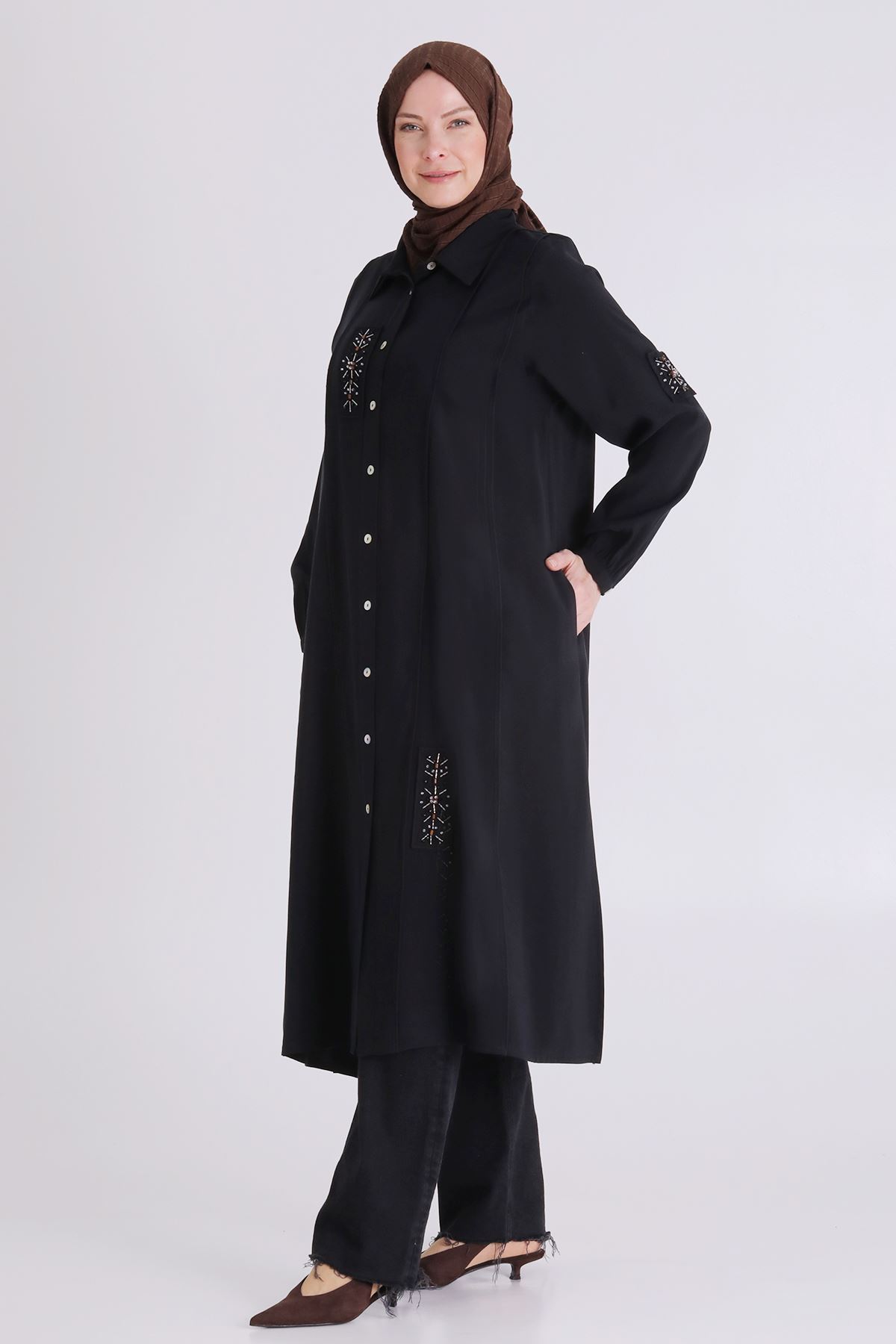 Behrem İşlemeli Tunik - LYN04406 Siyah