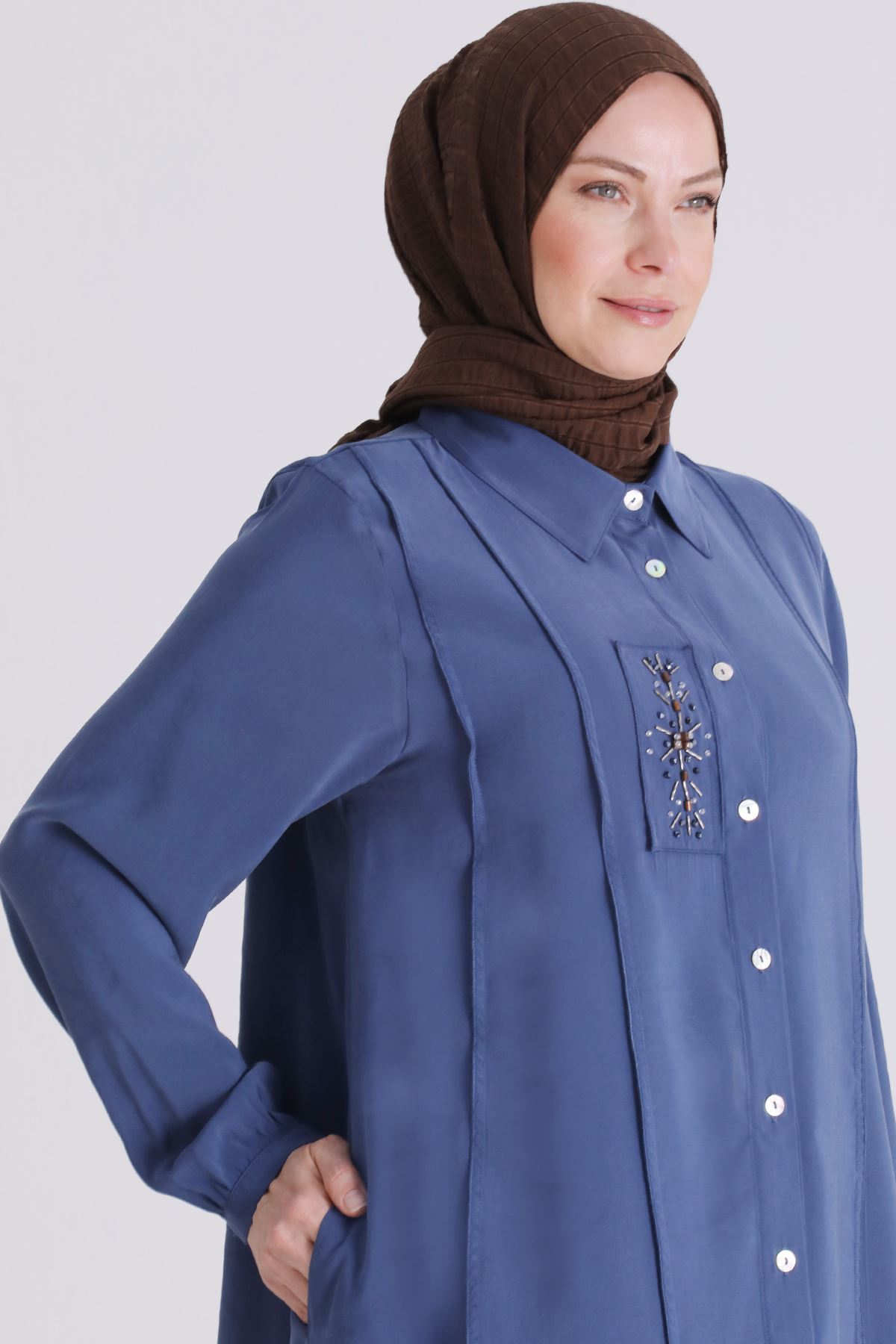 Behrem İşlemeli Tunik - LYN04406 İndigo