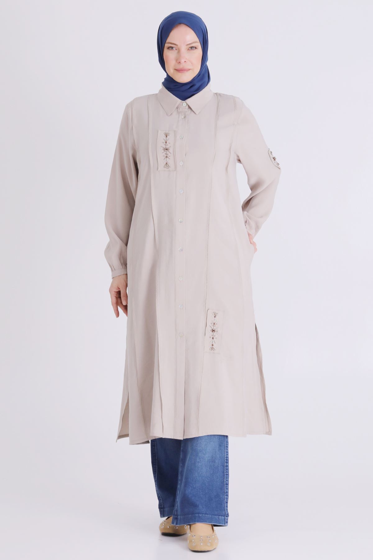 Behrem İşlemeli Tunik - LYN04406 Taş