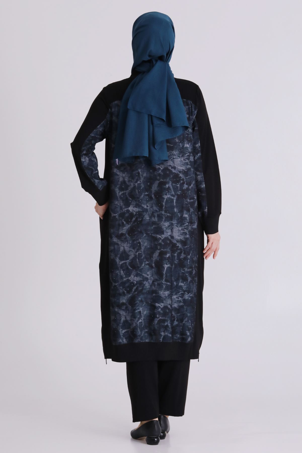 Behrem Taşlı Desenli Takım- LYN04437 Siyah