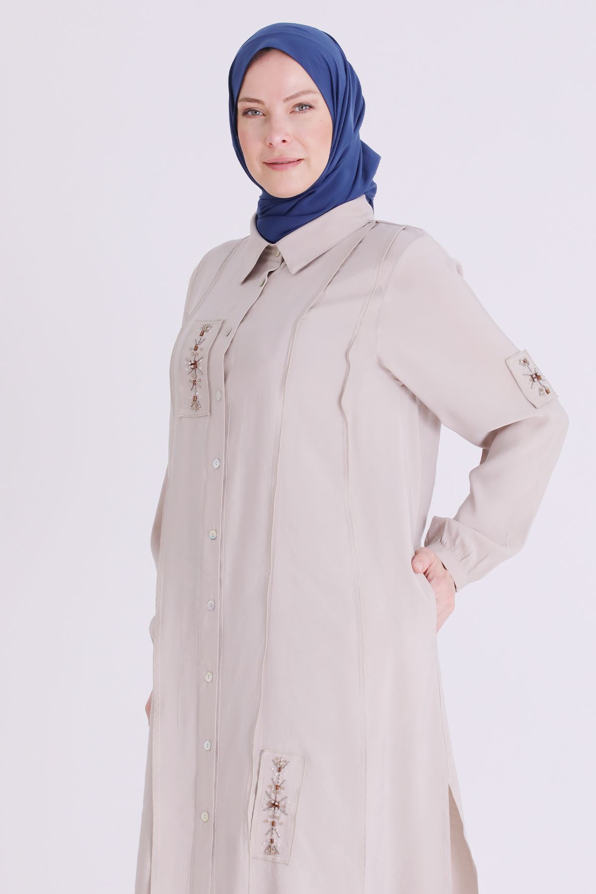 Behrem İşlemeli Tunik - LYN04406 Taş