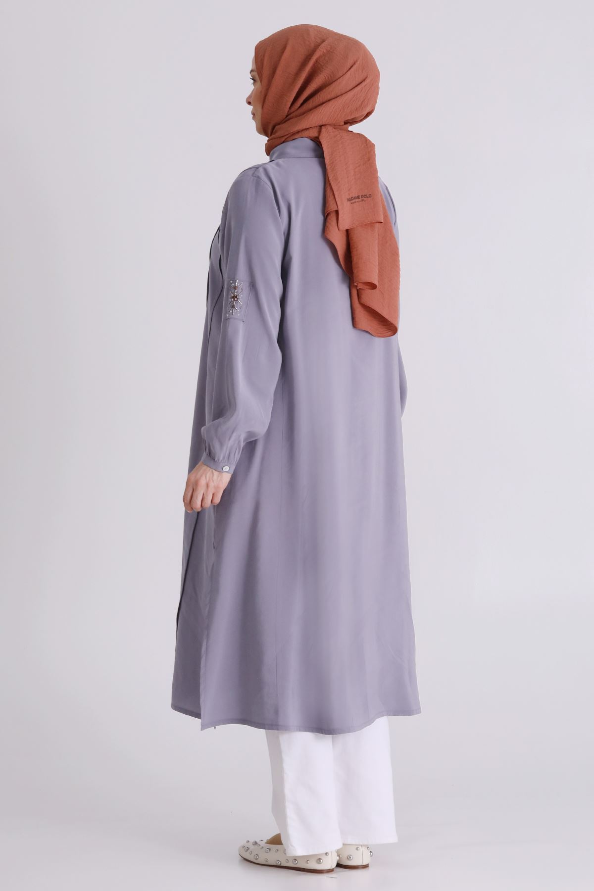 Behrem İşlemeli Tunik - LYN04406 Gri