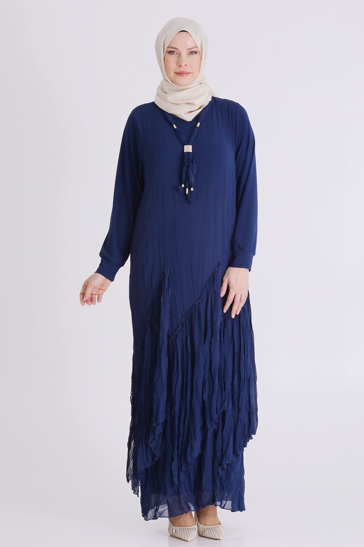 Behrem Kırıştırma Elbise- LYN04440 İndigo