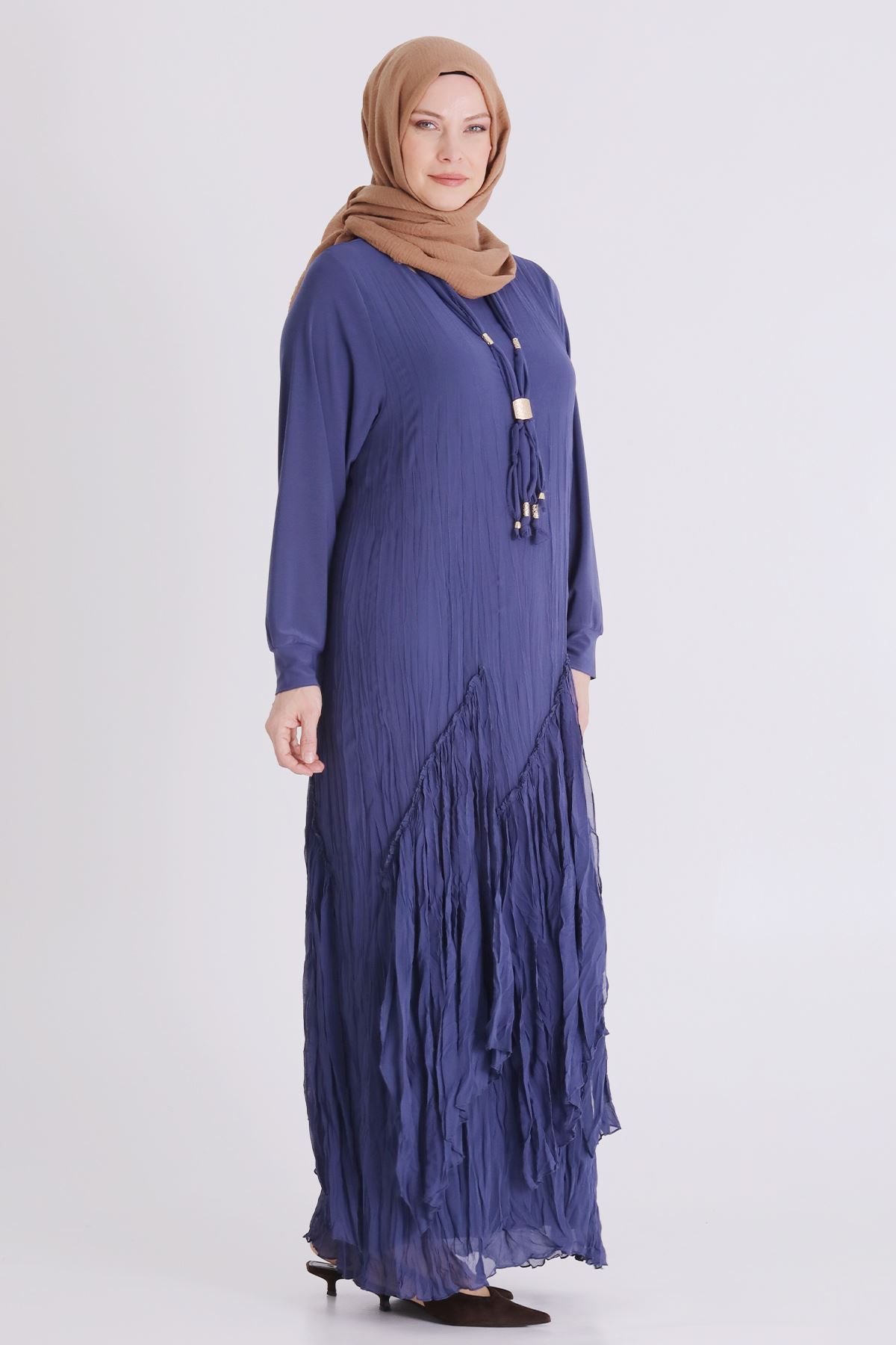 Behrem Kırıştırma Elbise- LYN04440 Morcivert