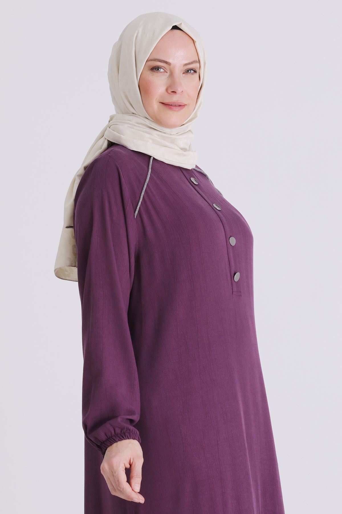 Behrem Omuzları Taşlı Elbise- LYN04439 Vişne