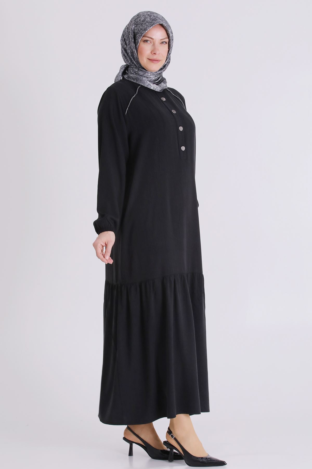 Behrem Omuzları Taşlı Elbise- LYN04439 Siyah