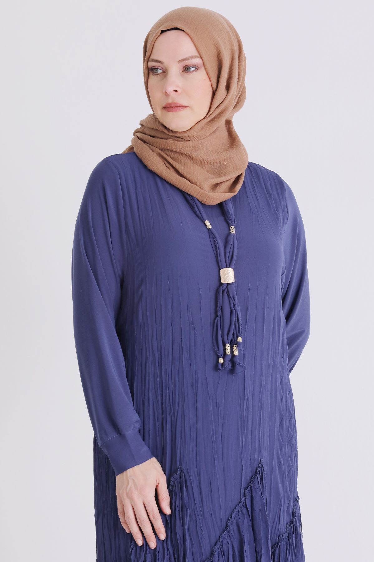 Behrem Kırıştırma Elbise- LYN04440 Morcivert