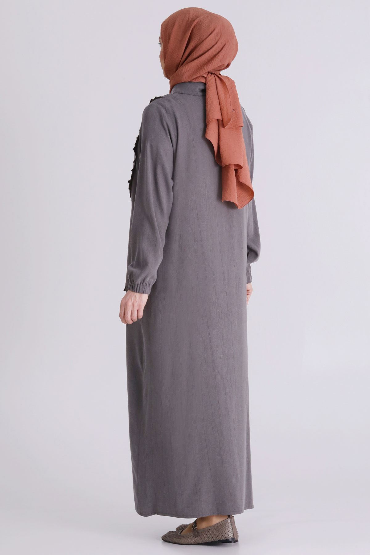 Behrem Fırfır Detaylı Elbise- LYN04409 Duman Gri