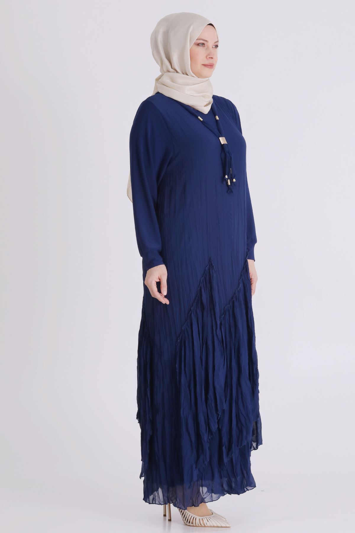 Behrem Kırıştırma Elbise- LYN04440 İndigo