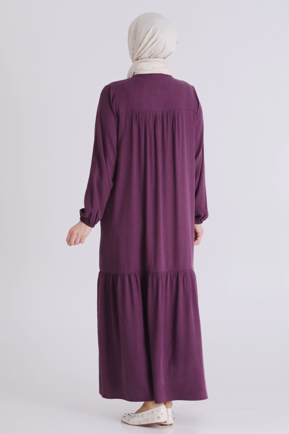 Behrem Omuzları Taşlı Elbise- LYN04439 Vişne