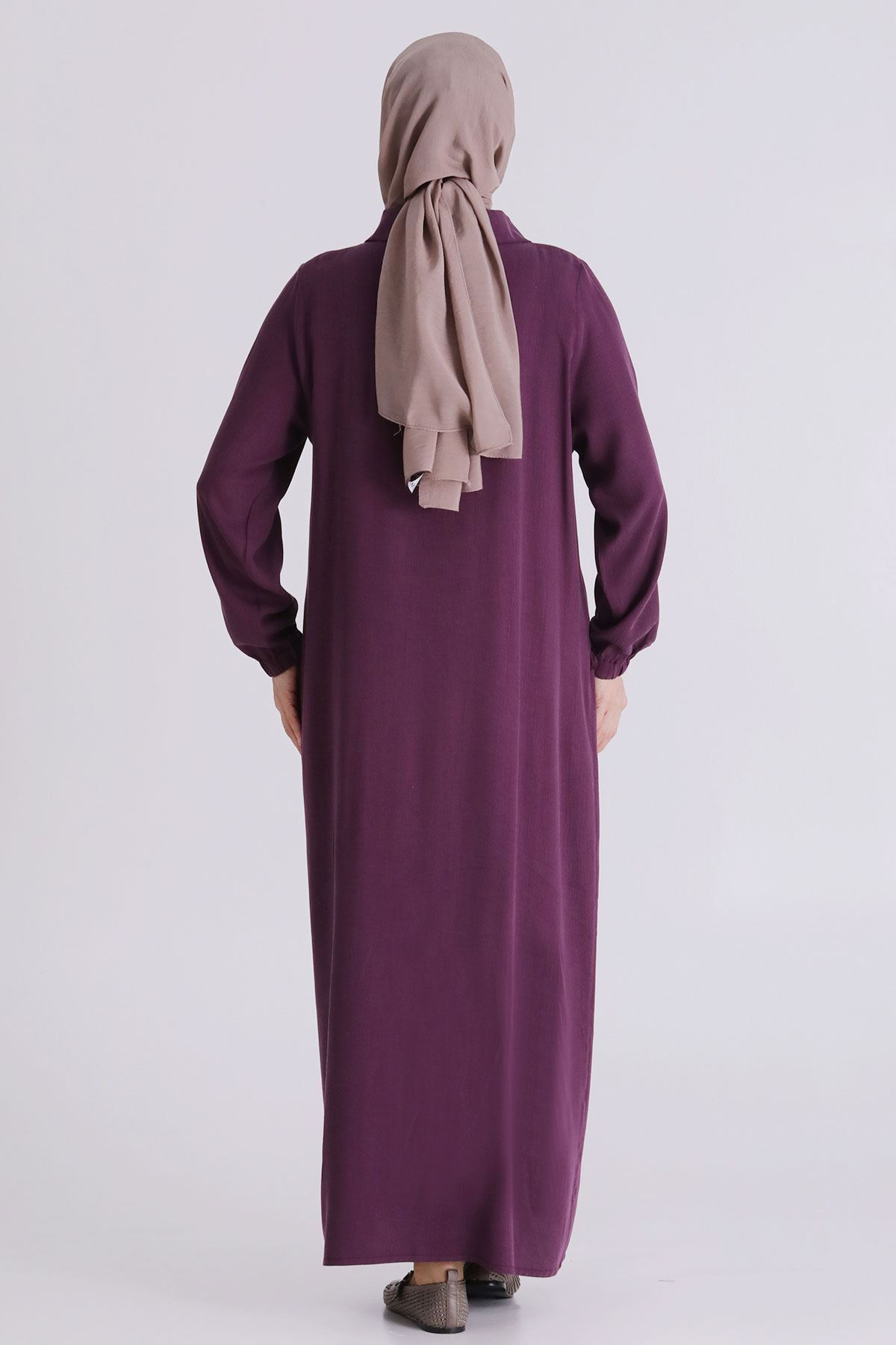 Behrem Fırfır Detaylı Elbise- LYN04409 Vişne