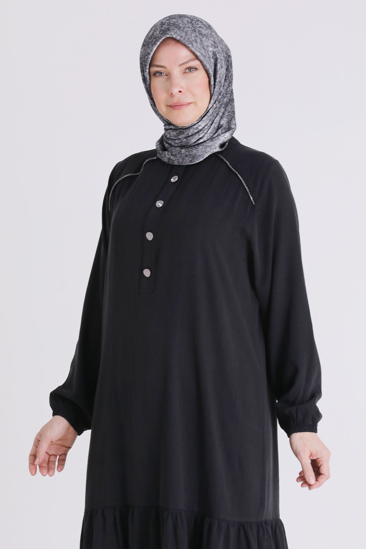 Behrem Omuzları Taşlı Elbise- LYN04439 Siyah