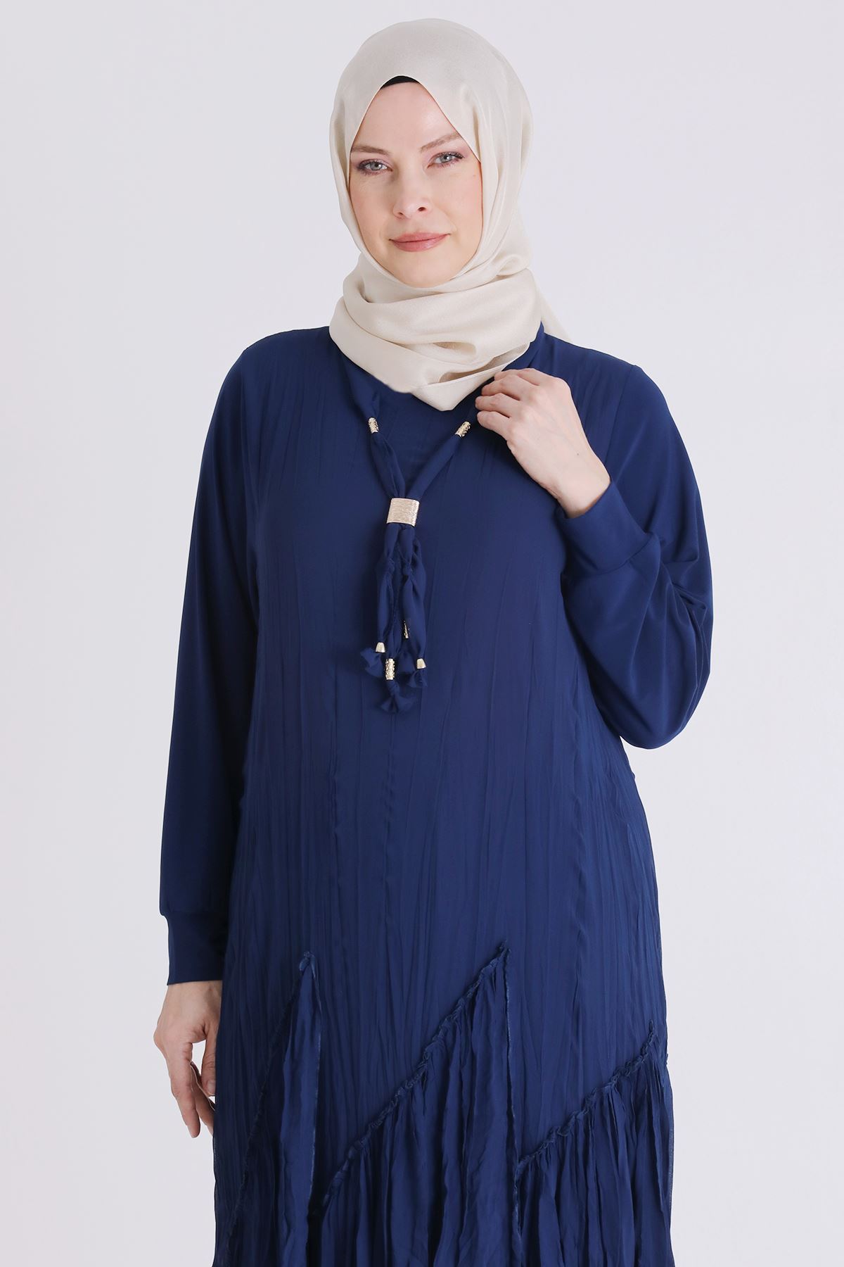 Behrem Kırıştırma Elbise- LYN04440 İndigo