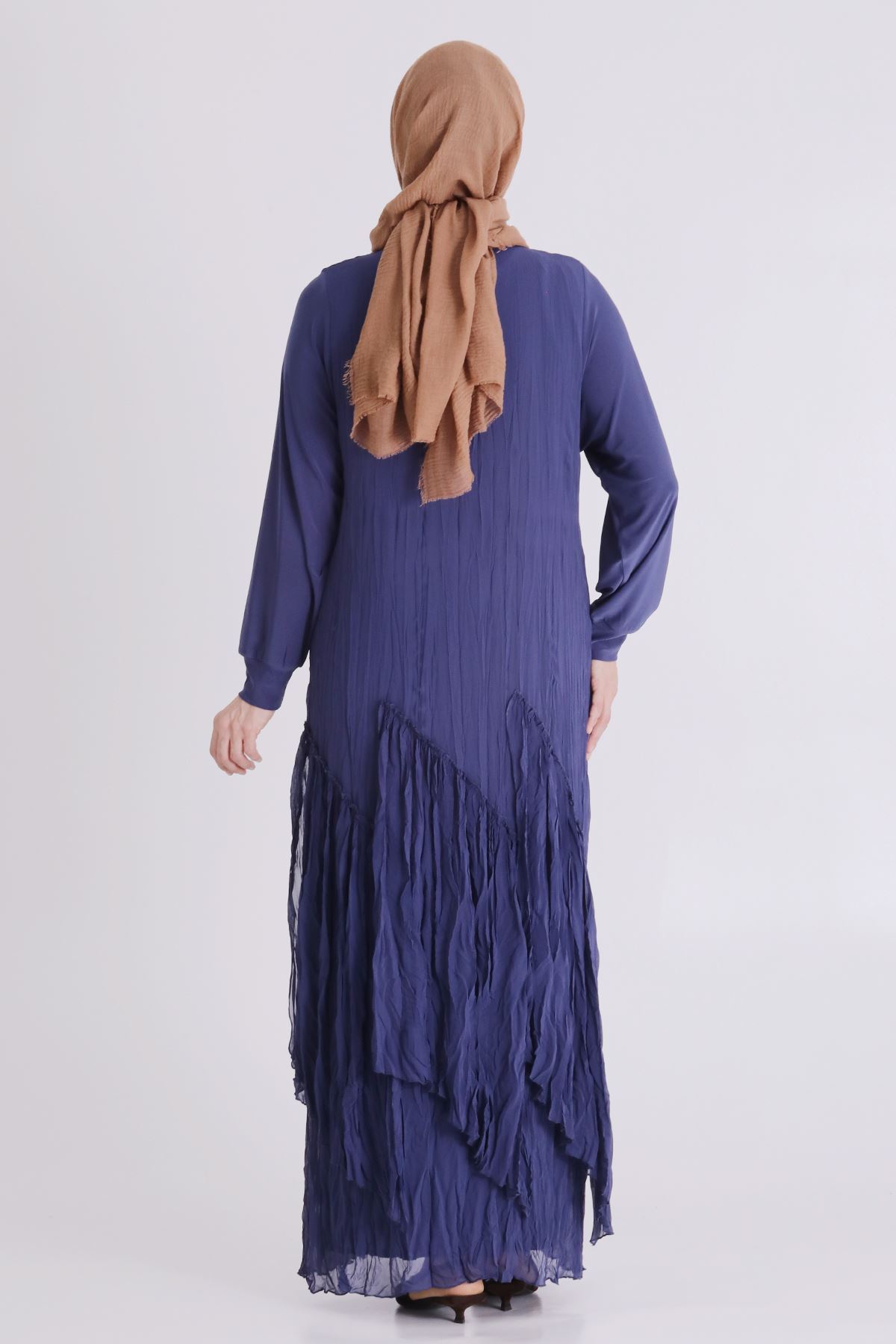 Behrem Kırıştırma Elbise- LYN04440 Morcivert