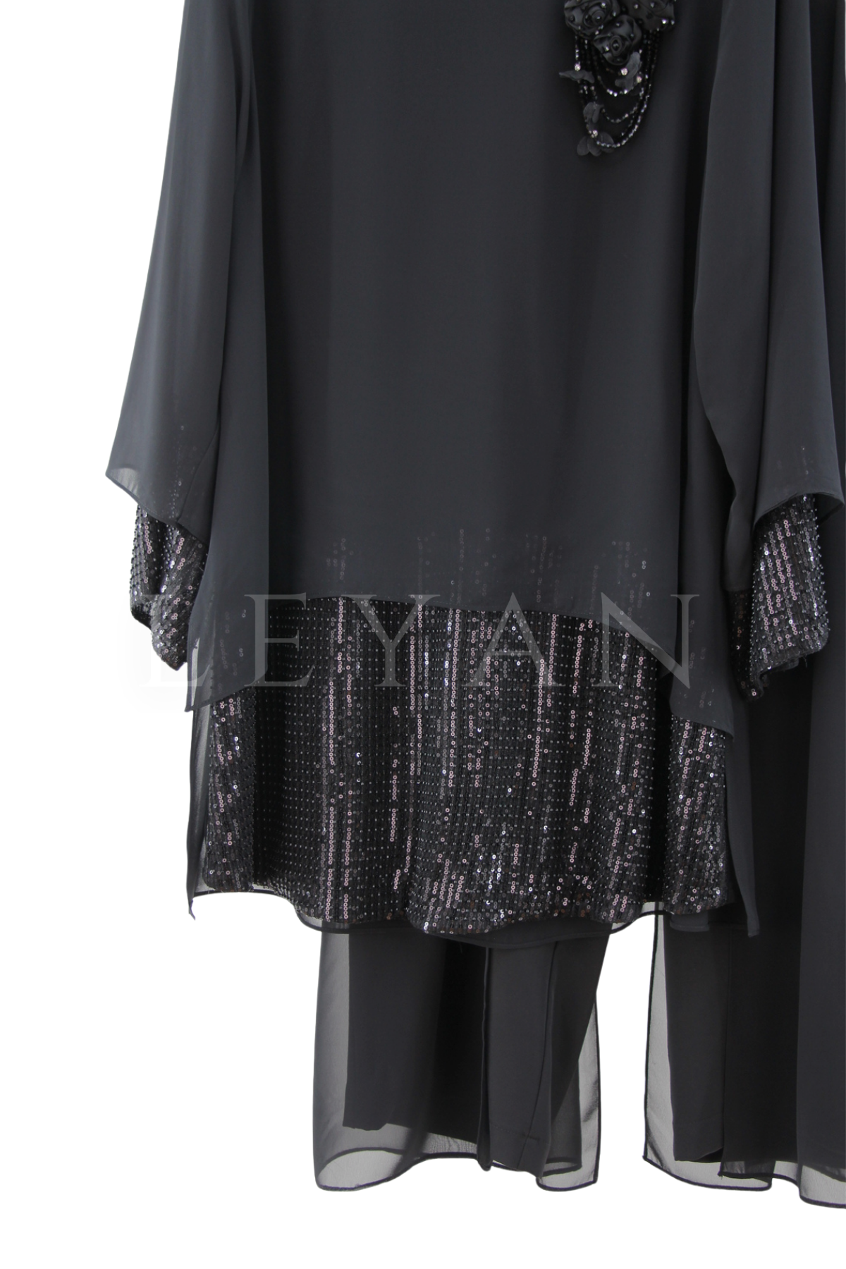 Dule Pullu Tunik Pantolonlu Takım- LYN04441 Siyah