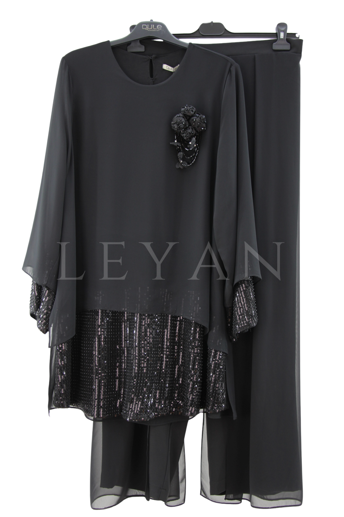 Dule Pullu Tunik Pantolonlu Takım- LYN04441 Siyah