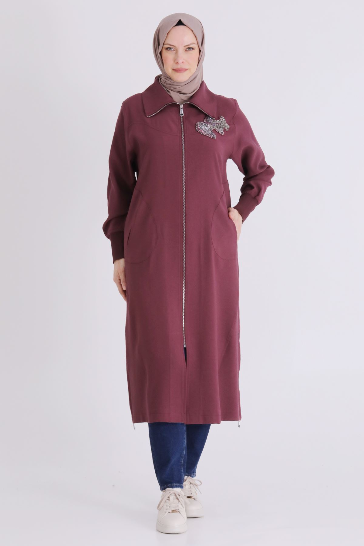 Behrem İşlemeli Fermuarlı Kap- LYN04446 Bordo