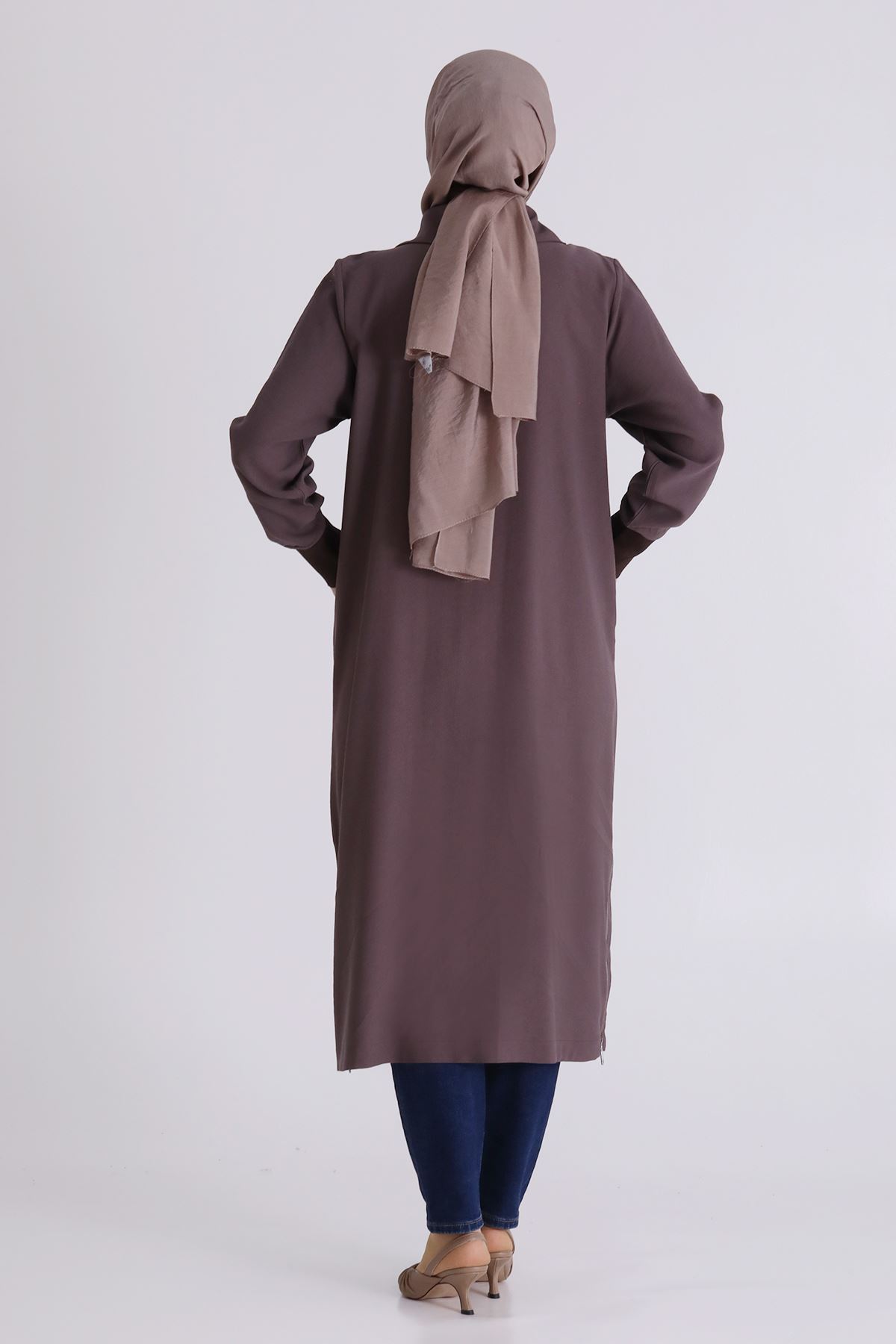 Behrem İşlemeli Fermuarlı Kap- LYN04446 Kakao