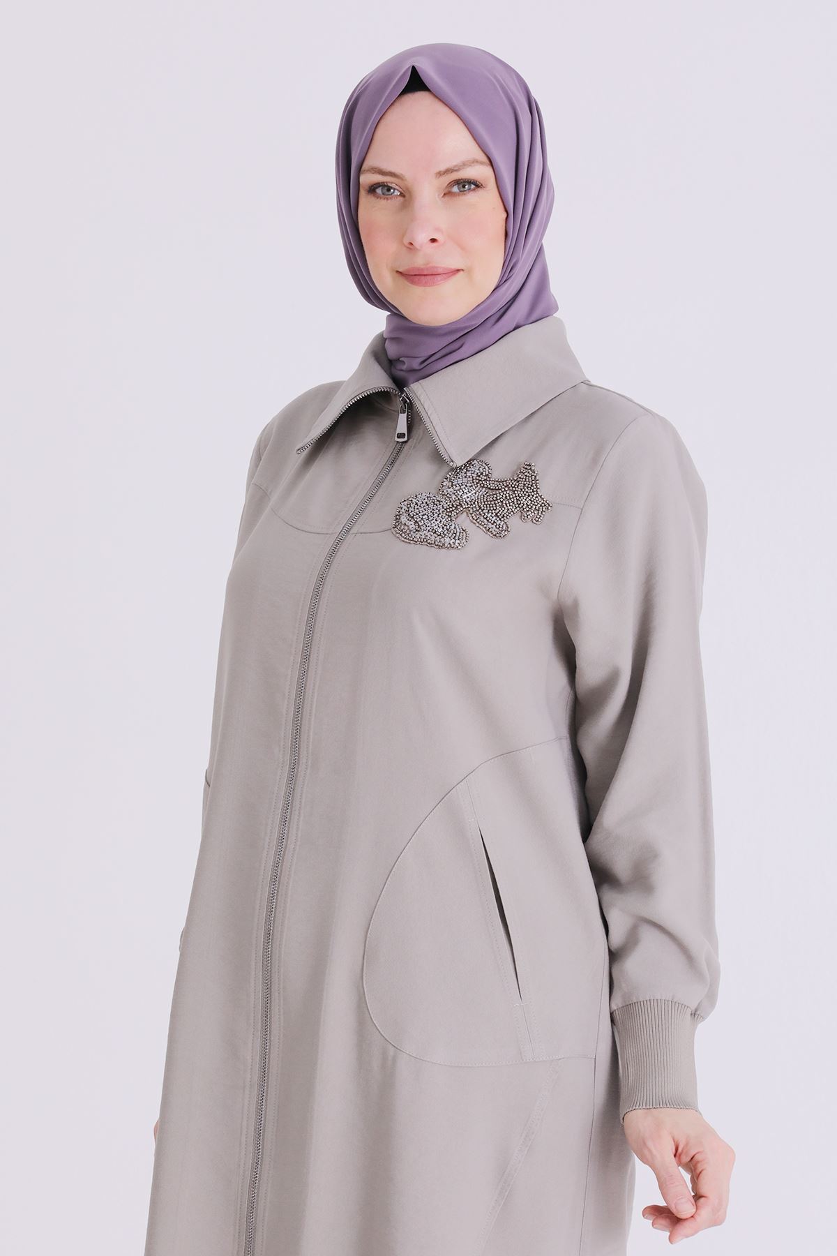 Behrem İşlemeli Fermuarlı Kap- LYN04446 Küf Yeşili