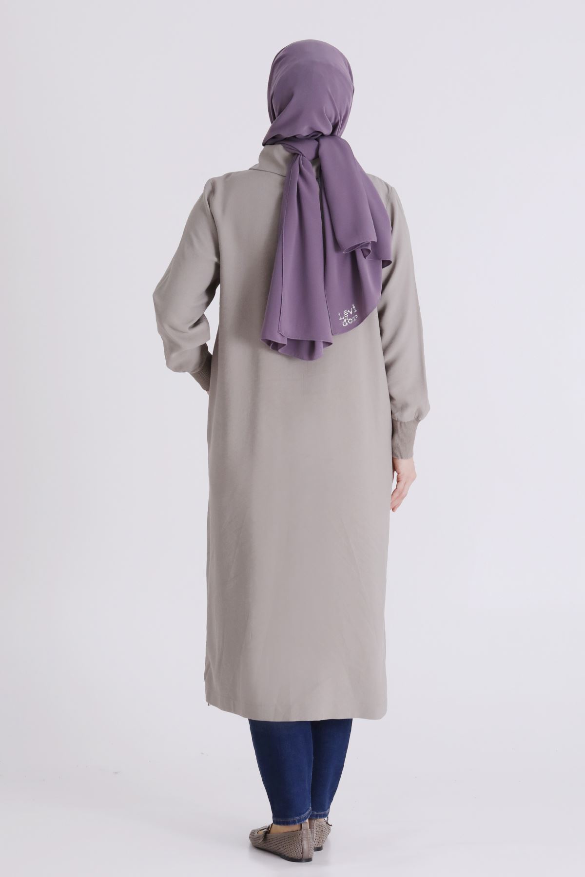 Behrem İşlemeli Fermuarlı Kap- LYN04446 Küf Yeşili