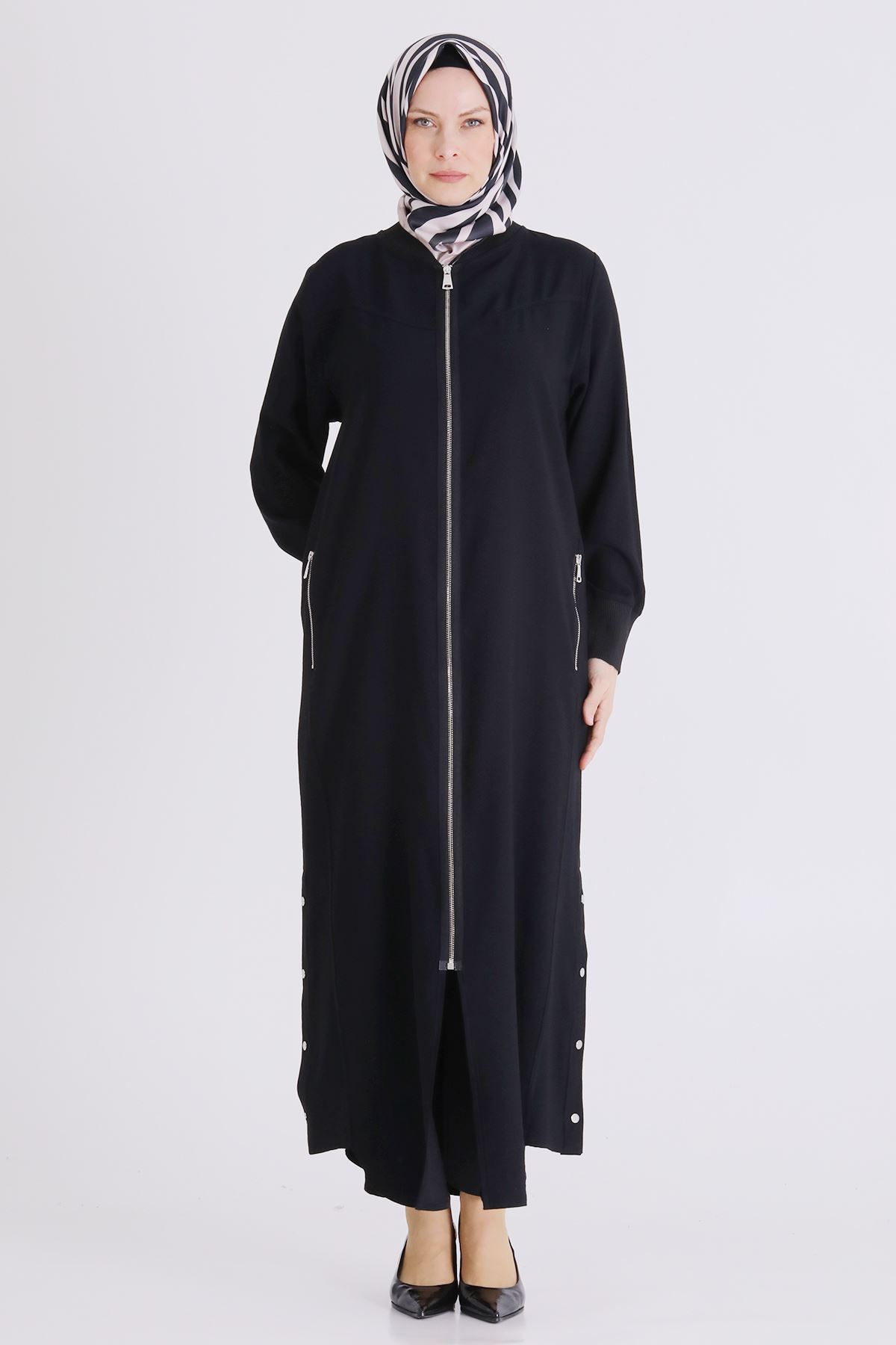 Behrem Çıtçıt Detaylı Ferace- LYN04449 Siyah