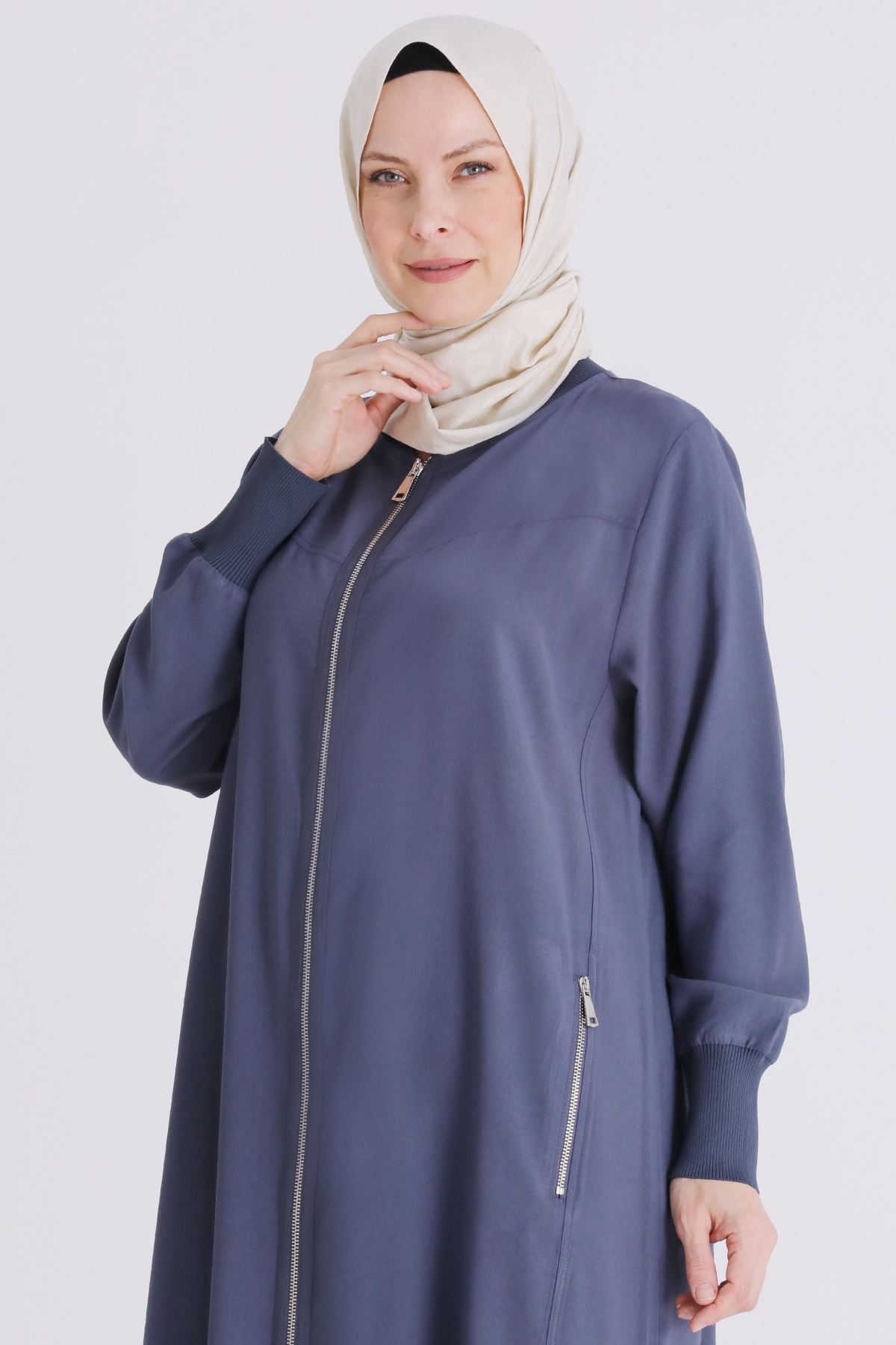 Behrem Çıtçıt Detaylı Ferace- LYN04449 Duman Mavi