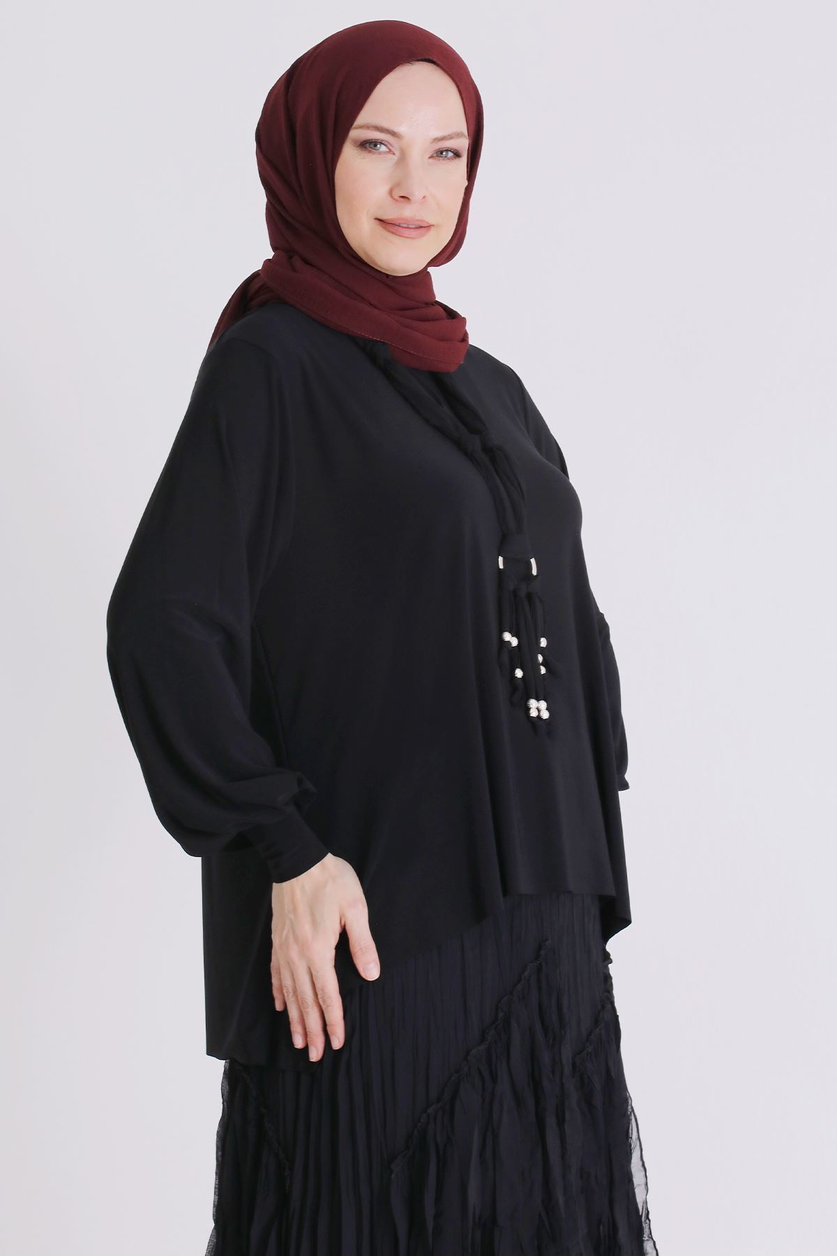 Behrem Kırıştırma Etekli Takım- LYN04451 Siyah