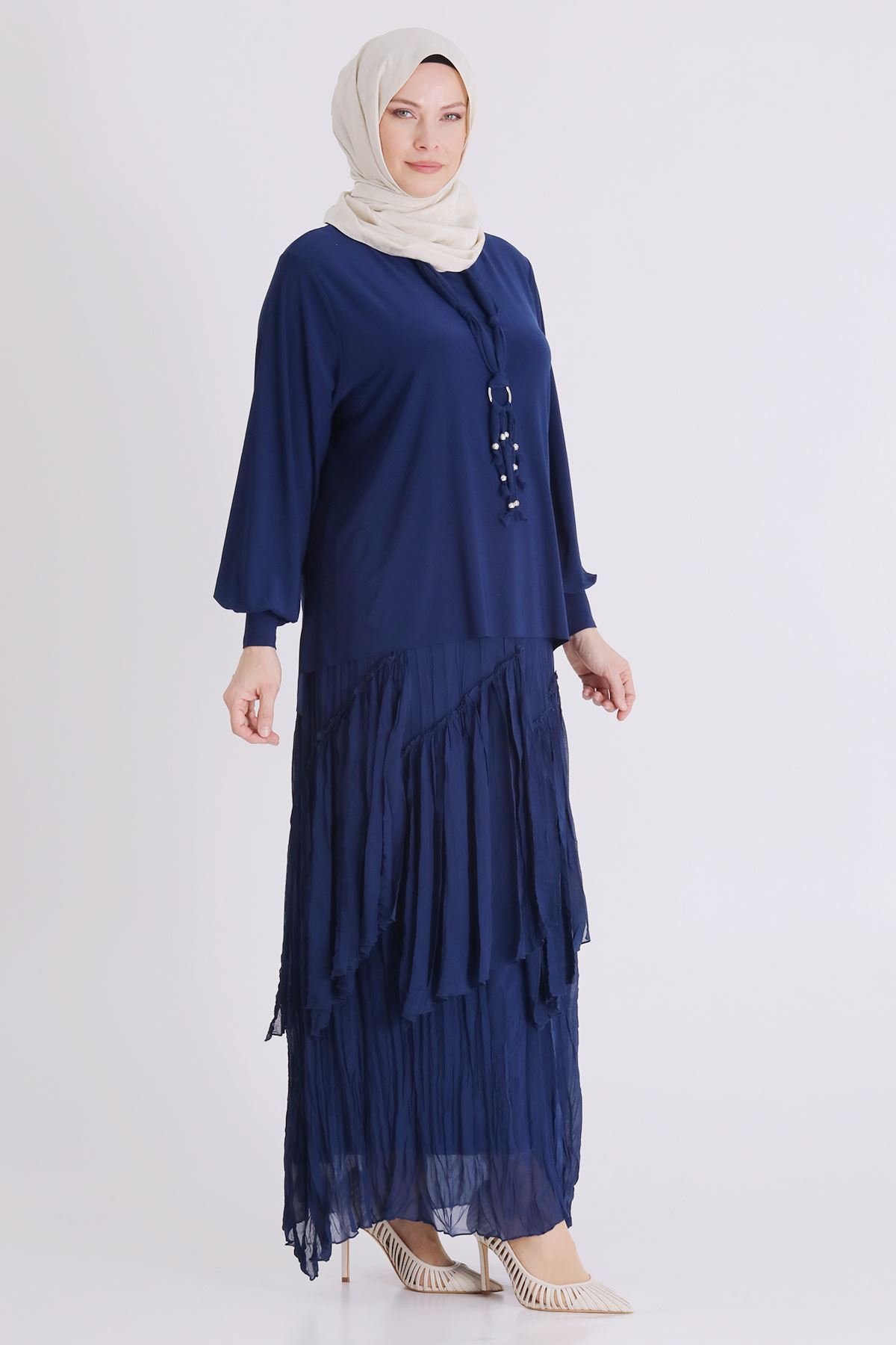 Behrem Kırıştırma Etekli Takım- LYN04451 İndigo