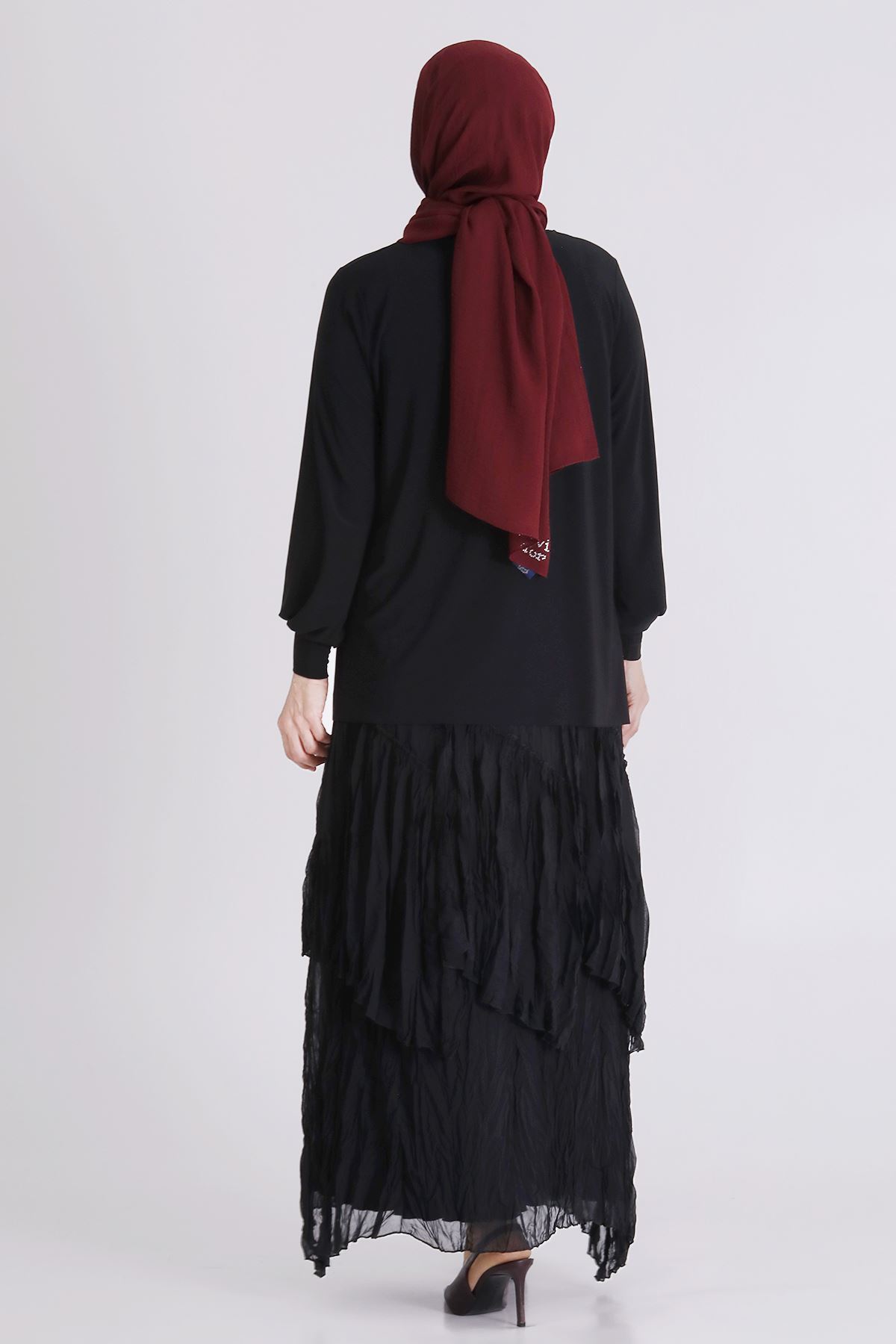 Behrem Kırıştırma Etekli Takım- LYN04451 Siyah