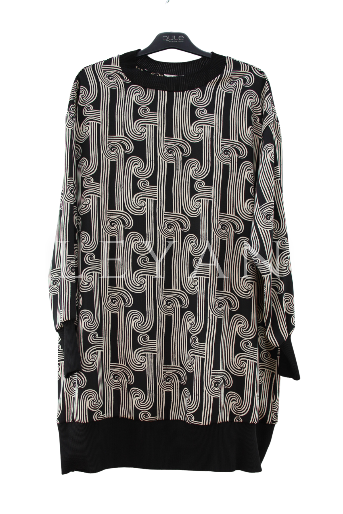 Dule Ribanalı Desenli Tunik- LYN04452 Siyah