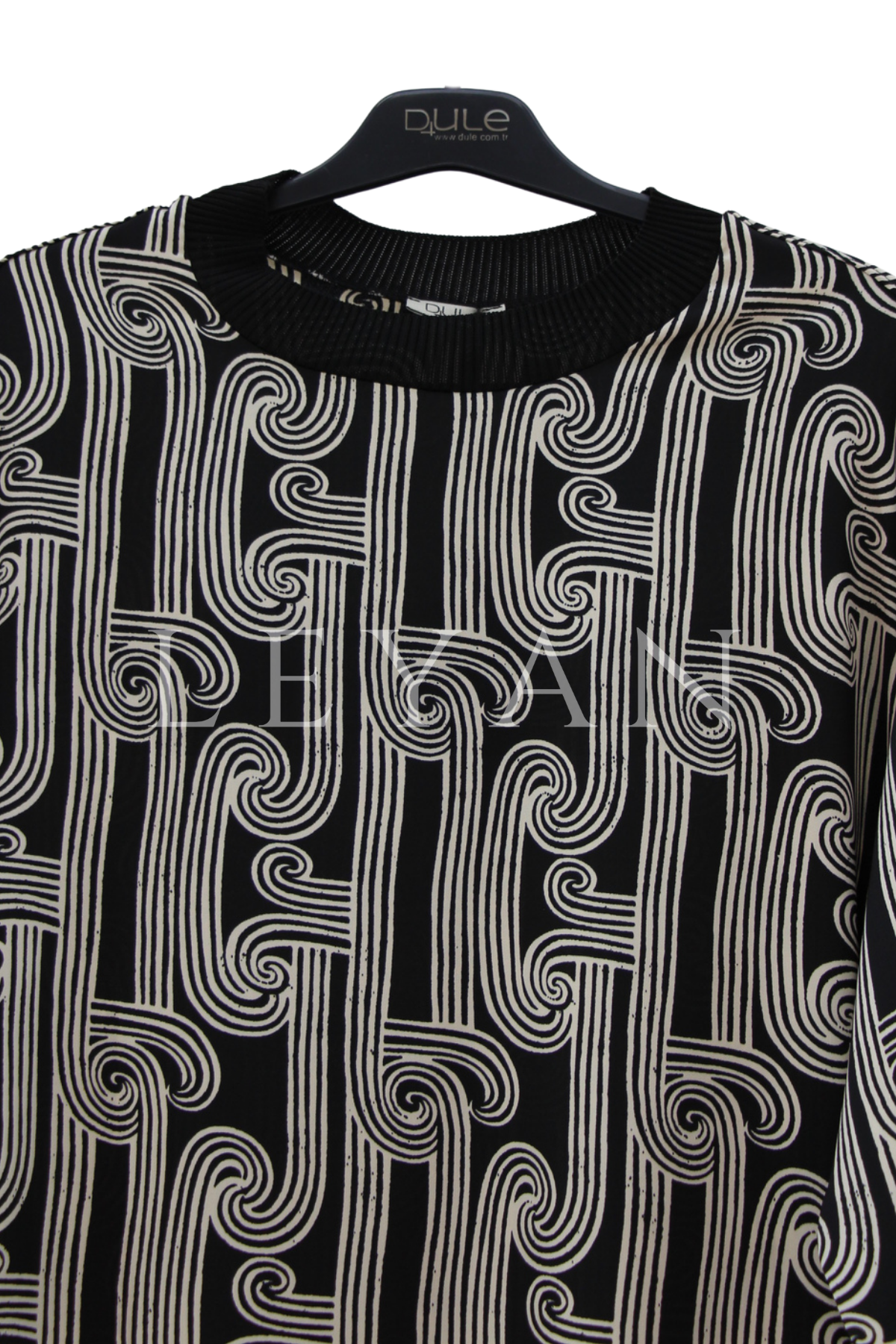 Dule Ribanalı Desenli Tunik- LYN04452 Siyah