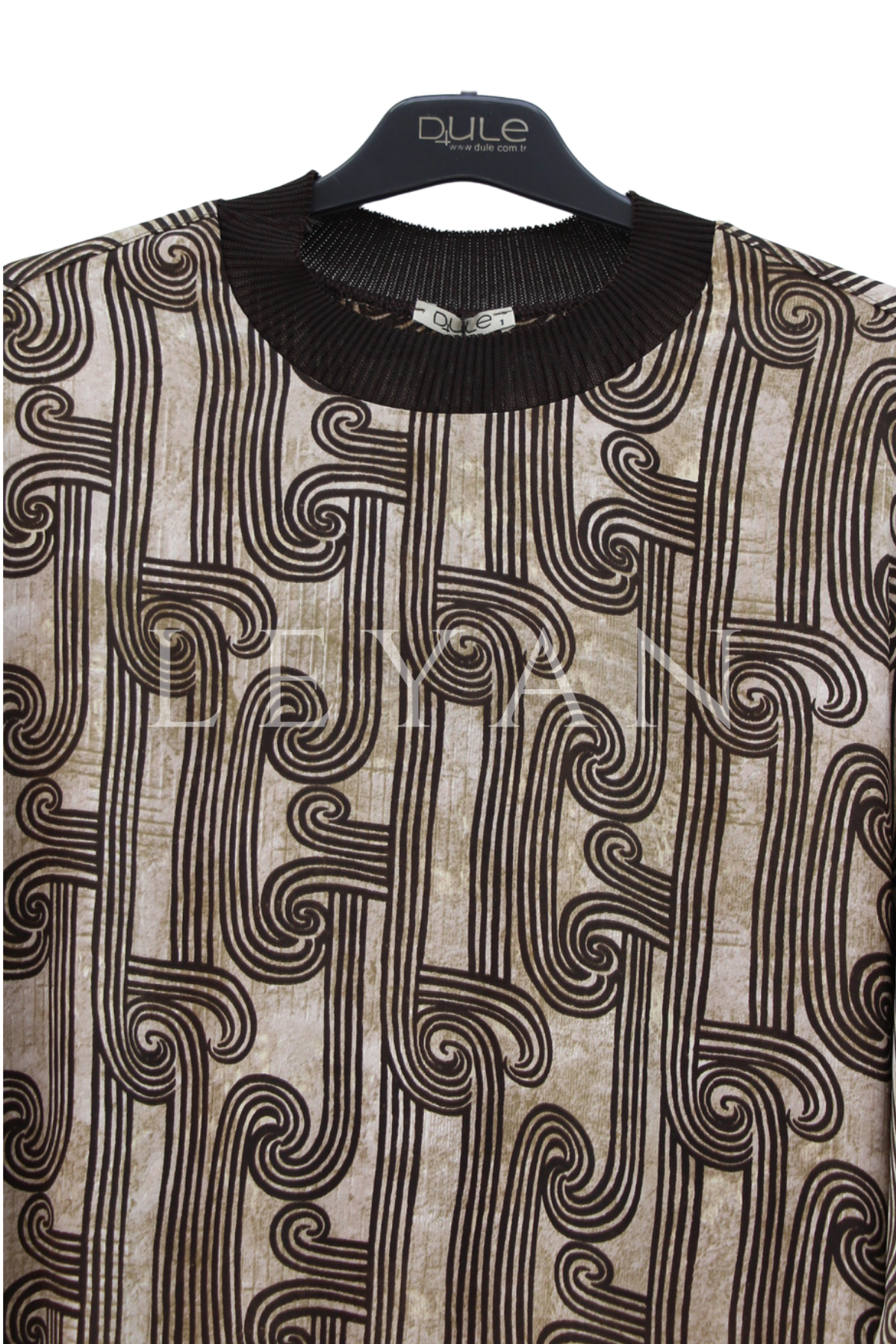 Dule Ribanalı Desenli Tunik- LYN04452 Kahve