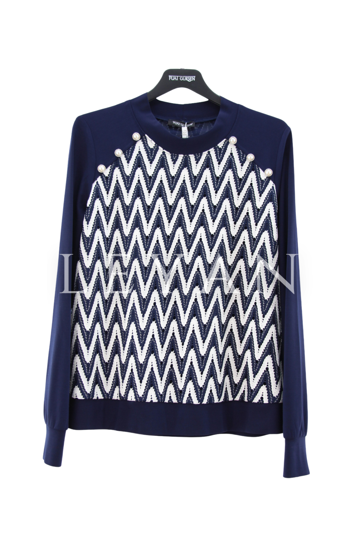Fuat Gürşen Zikzak Detaylı Bluz- LYN04455 Lacivert