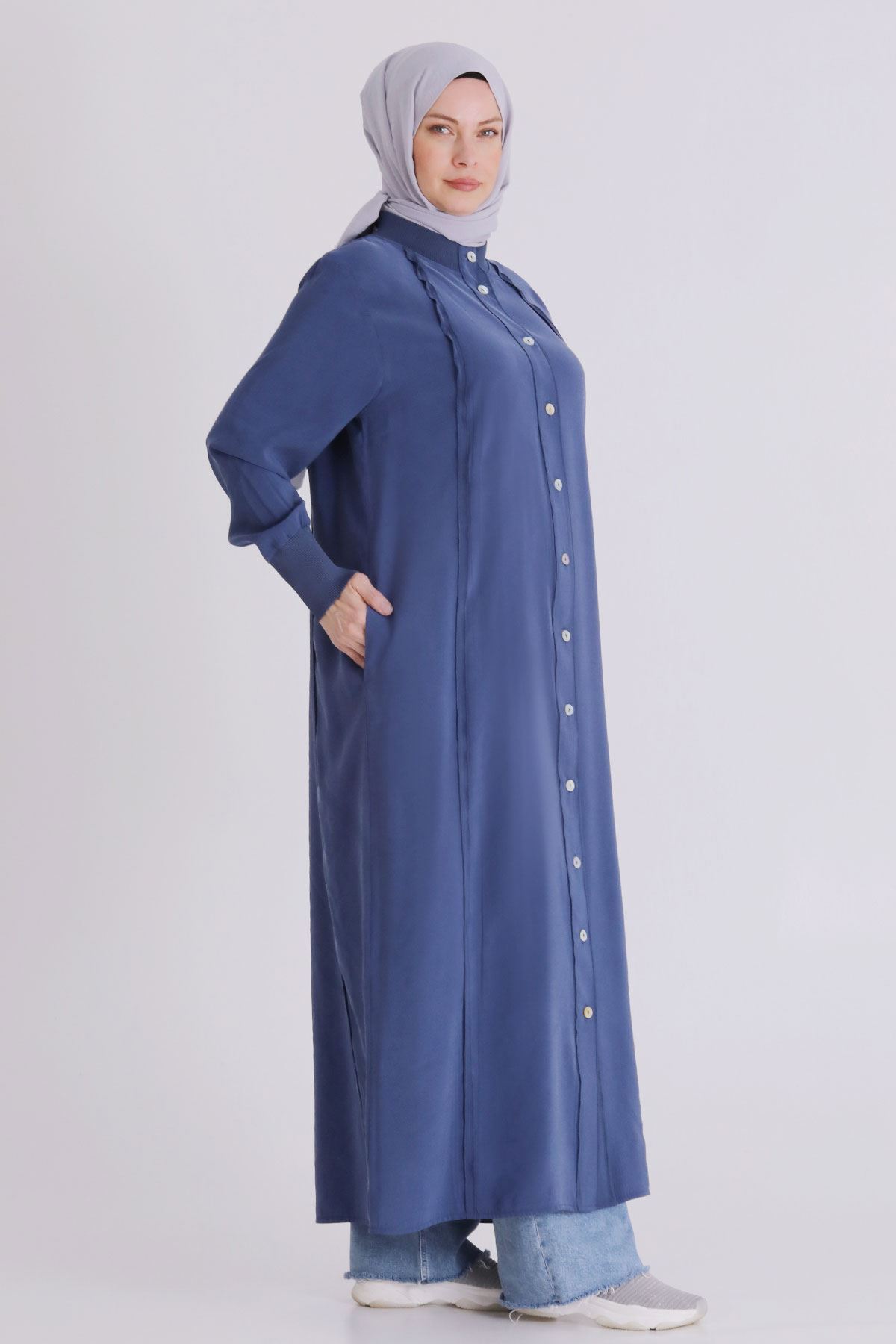 Behrem Dikişli Ferace- LYN04385 İndigo