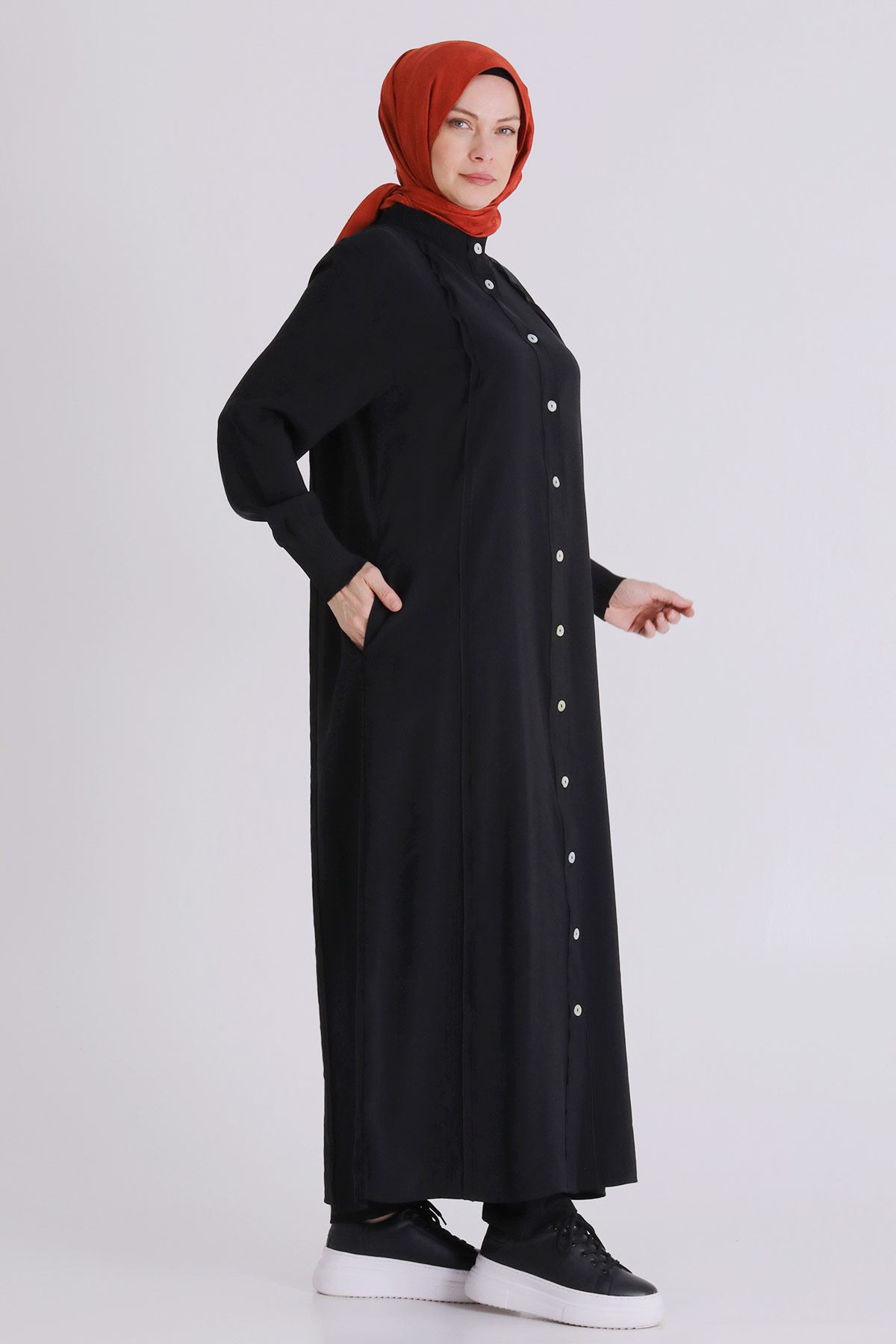 Behrem Dikişli Ferace- LYN04385 Siyah