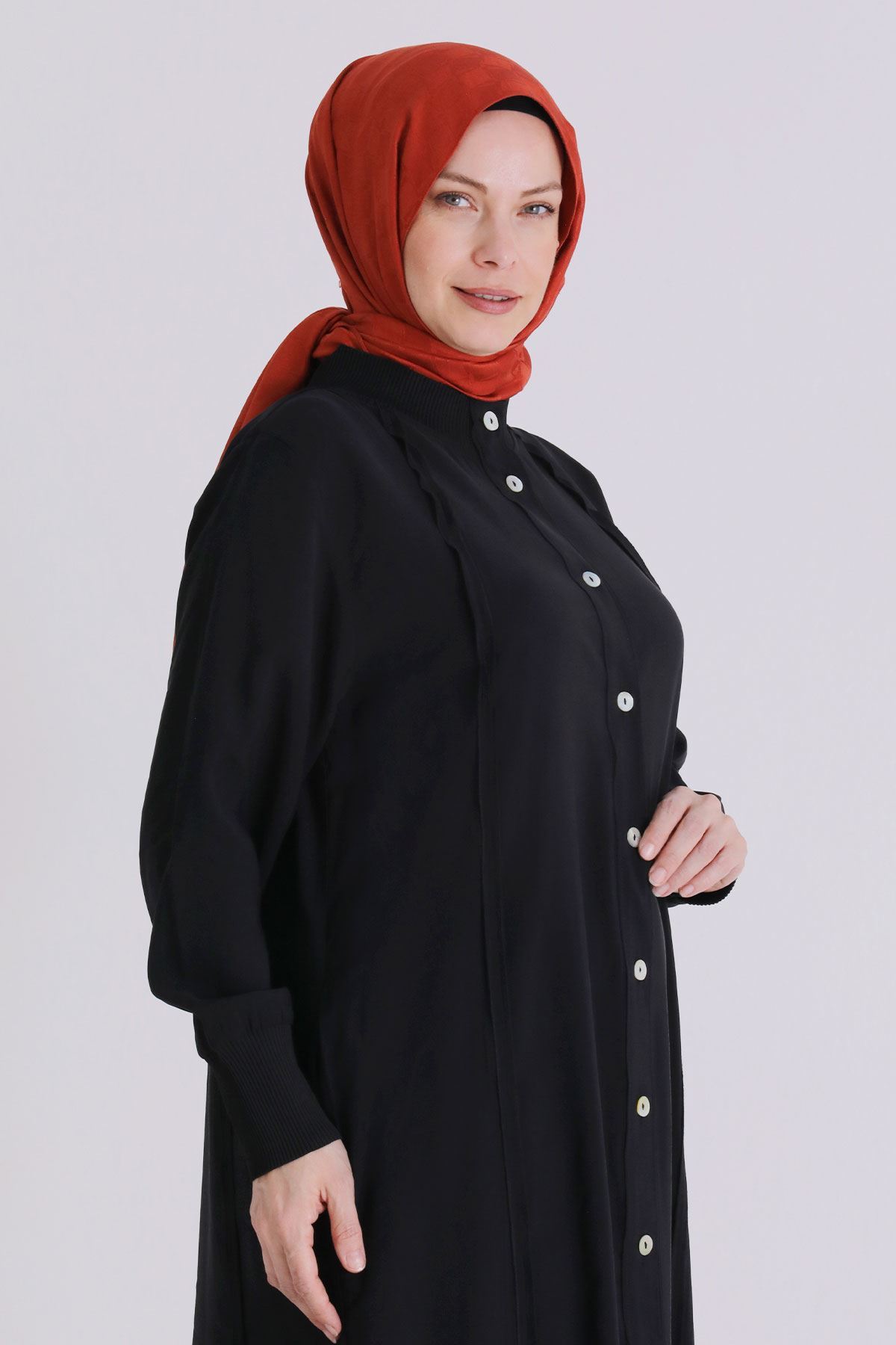 Behrem Dikişli Ferace- LYN04385 Siyah