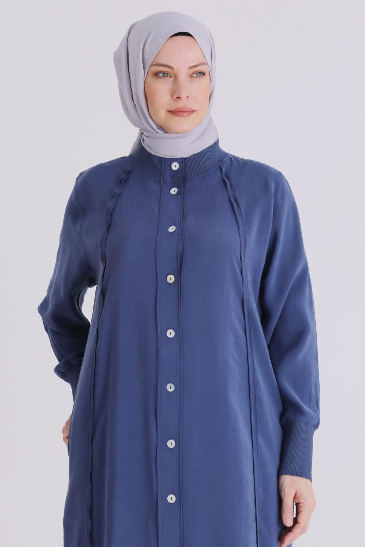 Behrem Dikişli Ferace- LYN04385 İndigo