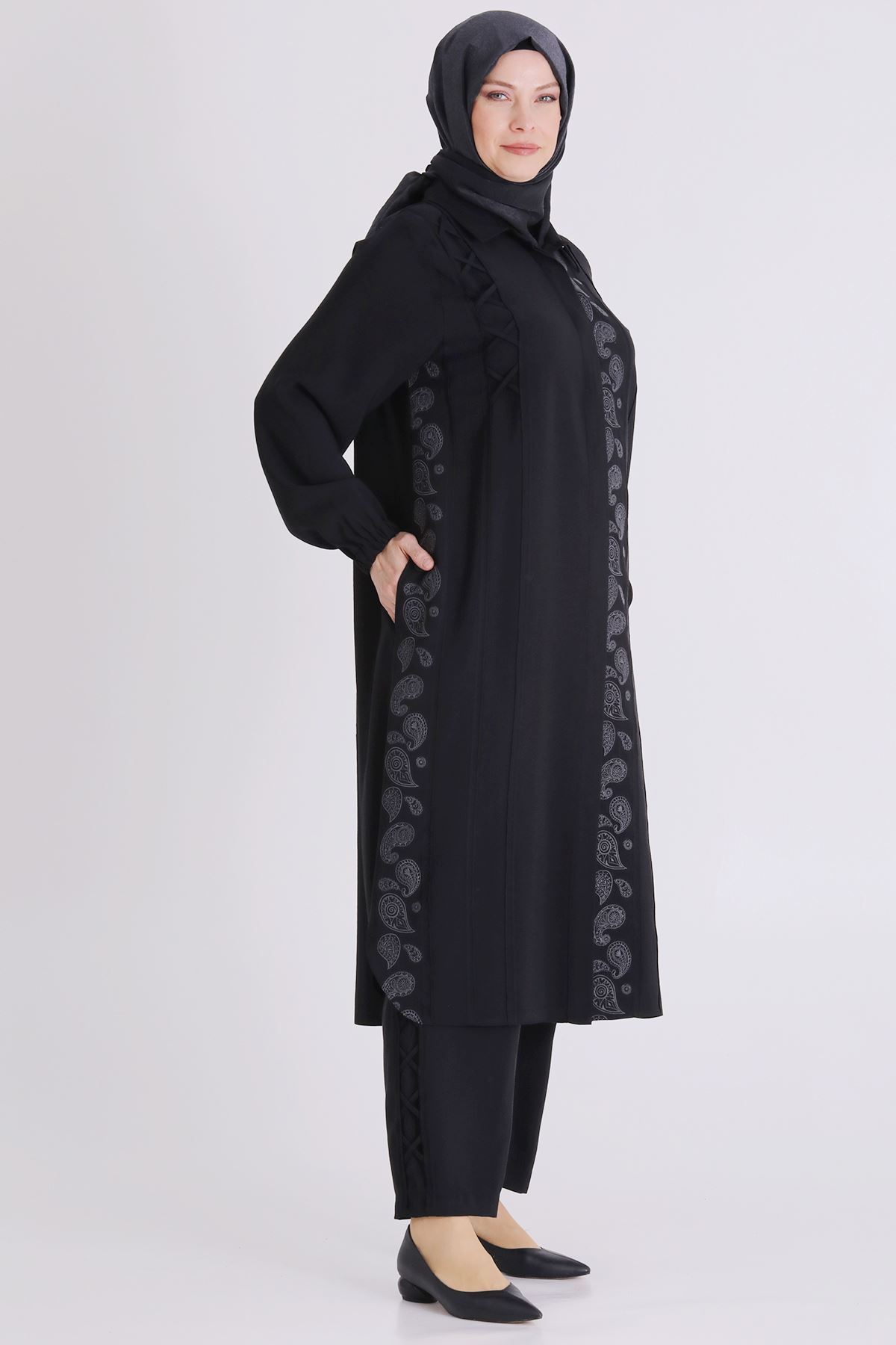 Behrem Nakışlı Takım-  LYN04390 Siyah